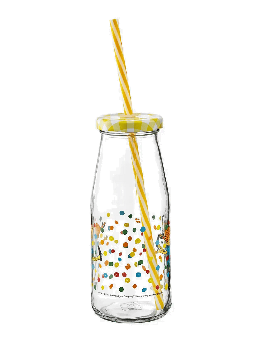 Pippi Langstrumpf - Bottle with straw and lid Hoppsansa - wasserflaschen - clear - 1
