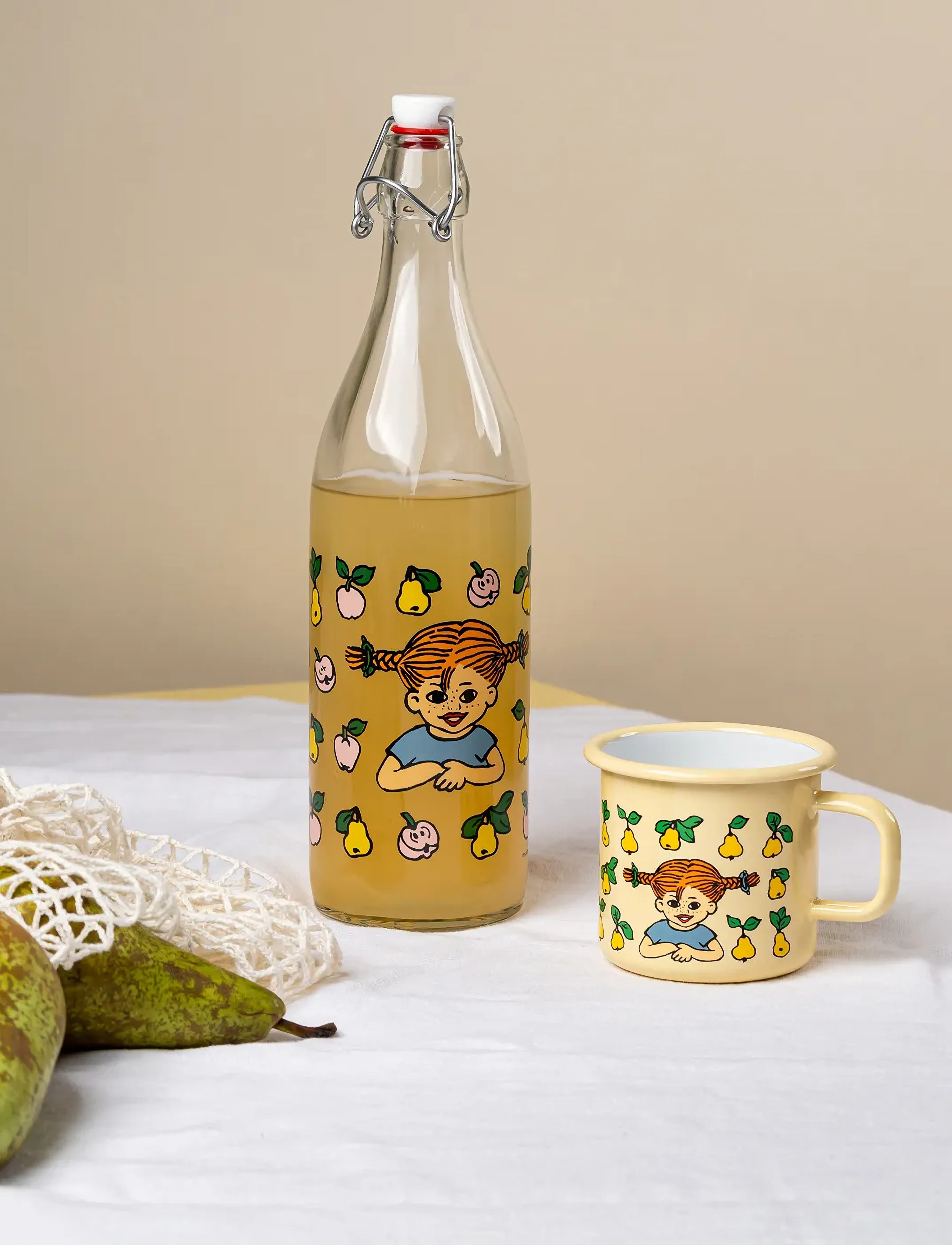 Muurla Pippi Glasflaske Frugter 1 L, Kitchen, Nackt - Water Bottles, Kinder