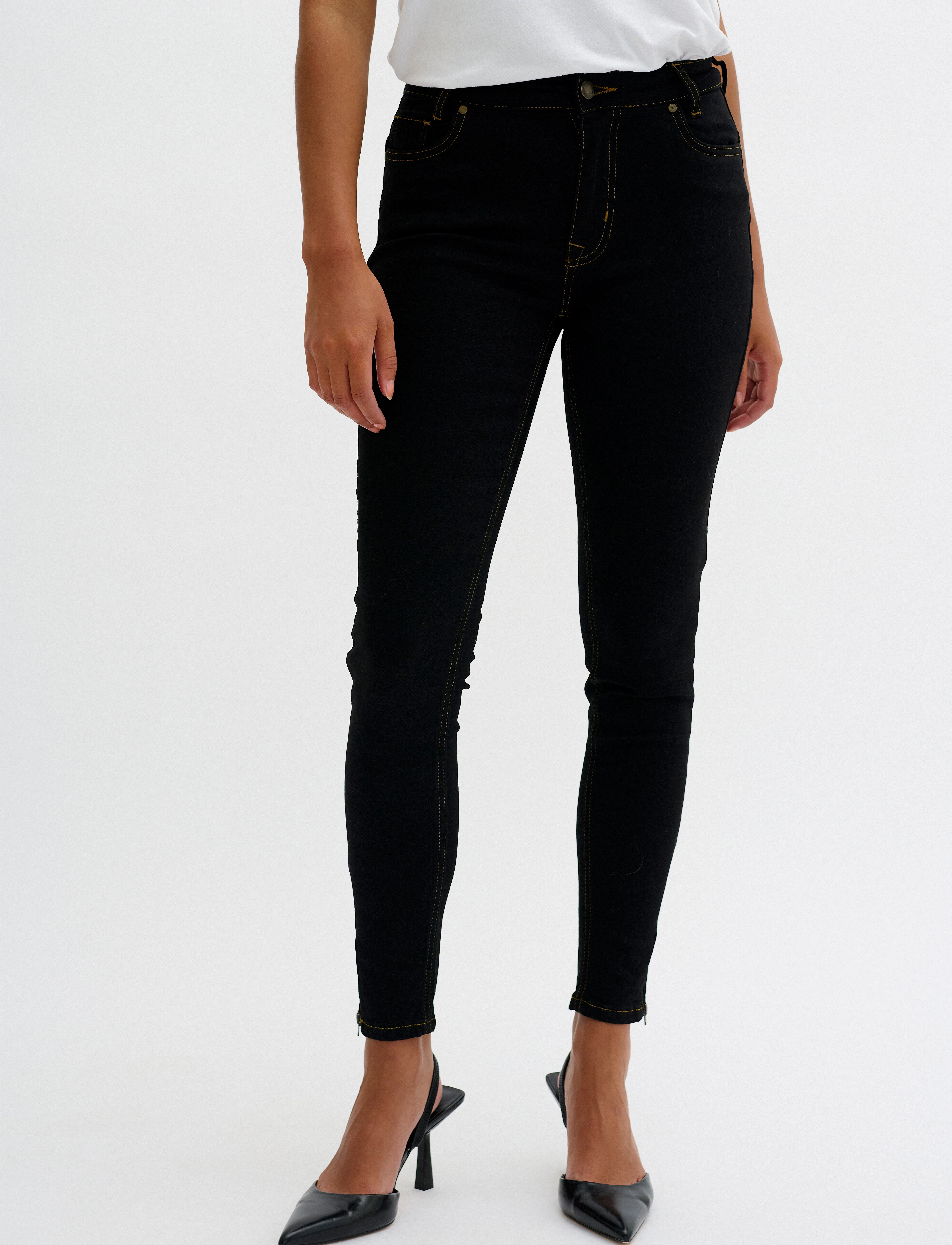 My Essential Wardrobe 37 The Celinazip 101 High Slim Y, Kvinder, Højtaljede Slim Fit Jeans Med Ankellynlås, Sort, Str: 24 x 28
