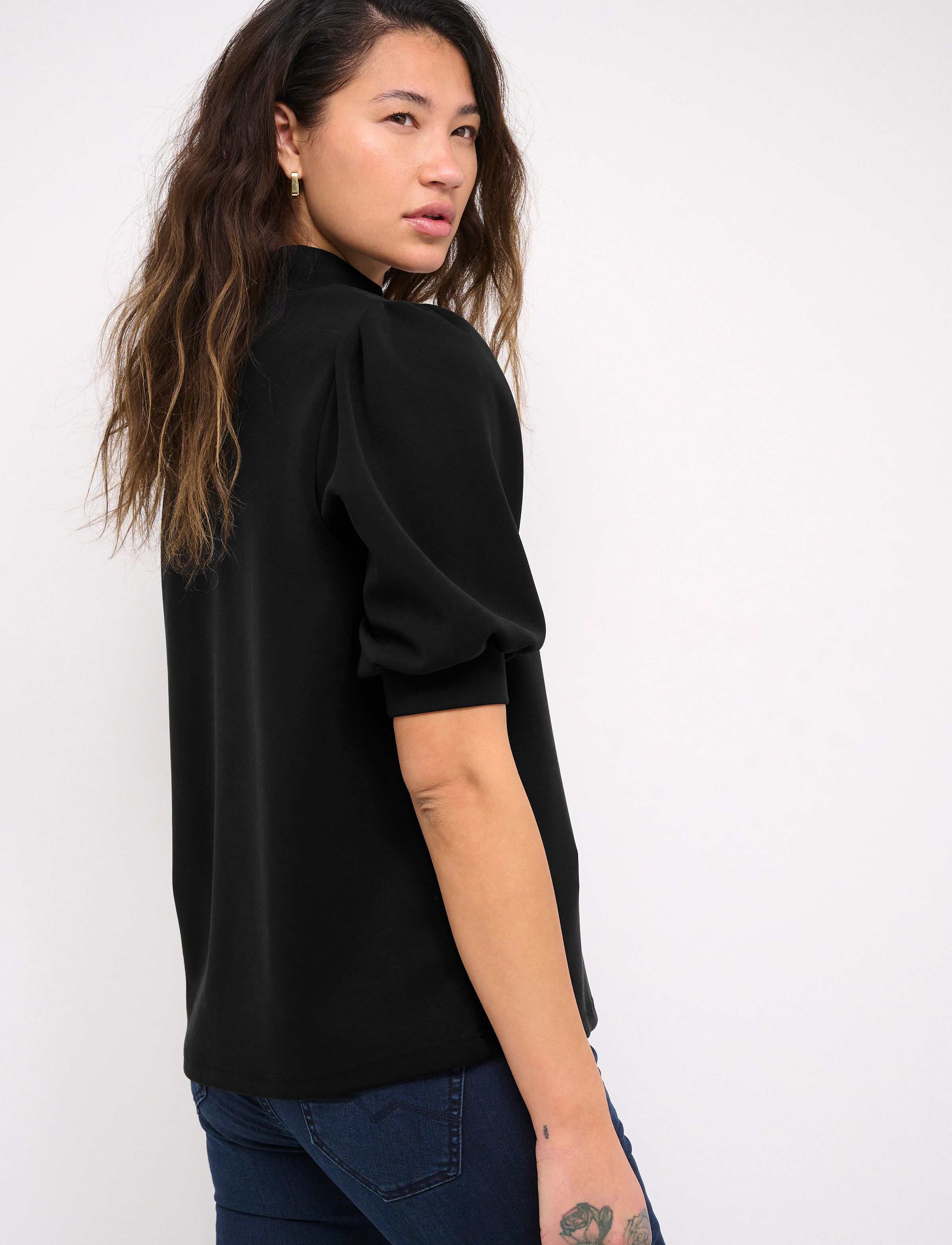 My Essential Wardrobe - 21 THE PUFF BLOUSE - kortärmade blusar - black - 4