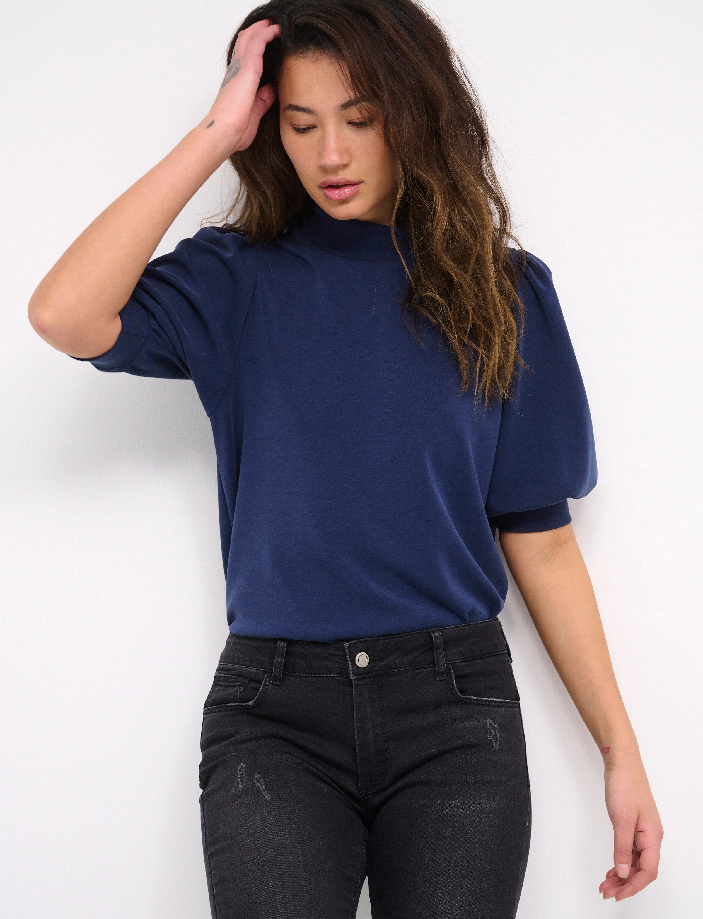 My Essential Wardrobe 21 The Puff Blouse, M, Blue, Bluser > Kortærmede, Dame