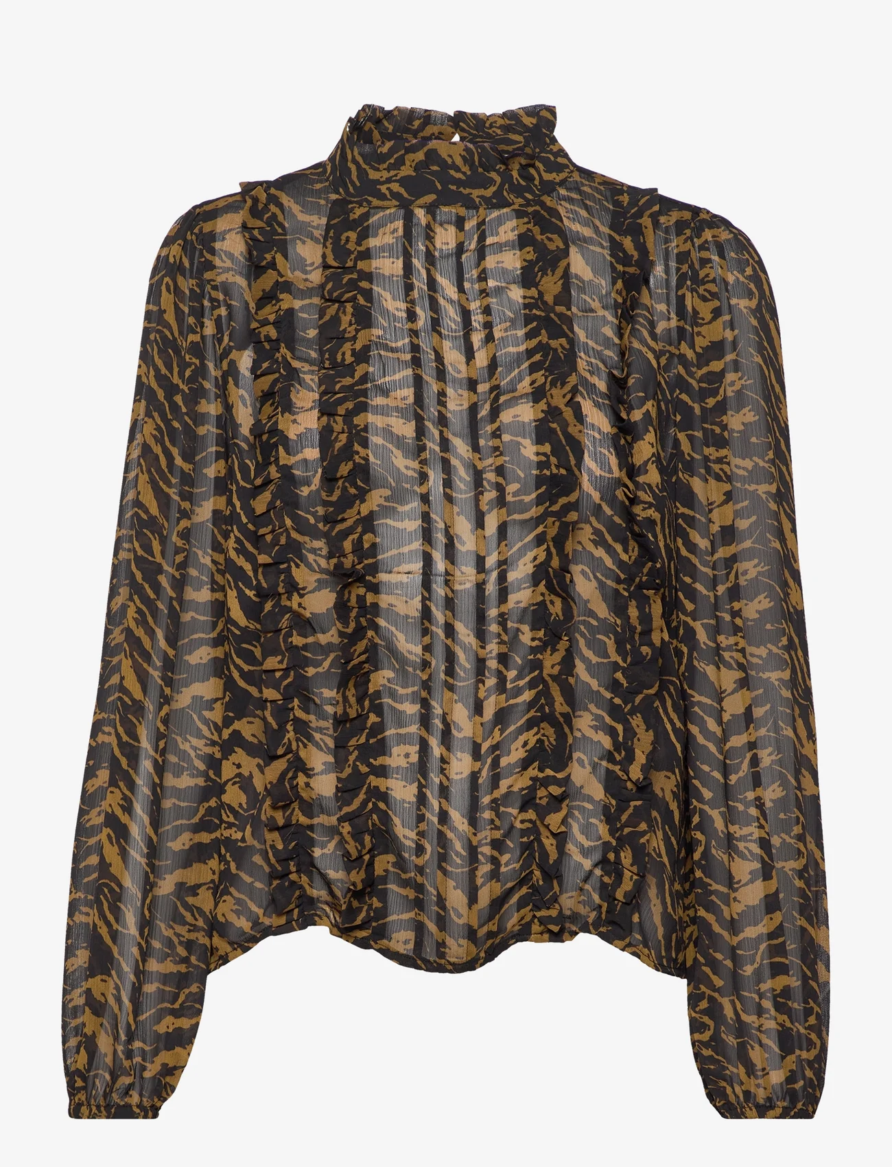 My Essential Wardrobe - WendyMW Blouse - langärmlige blusen - black w. copper brown - 0