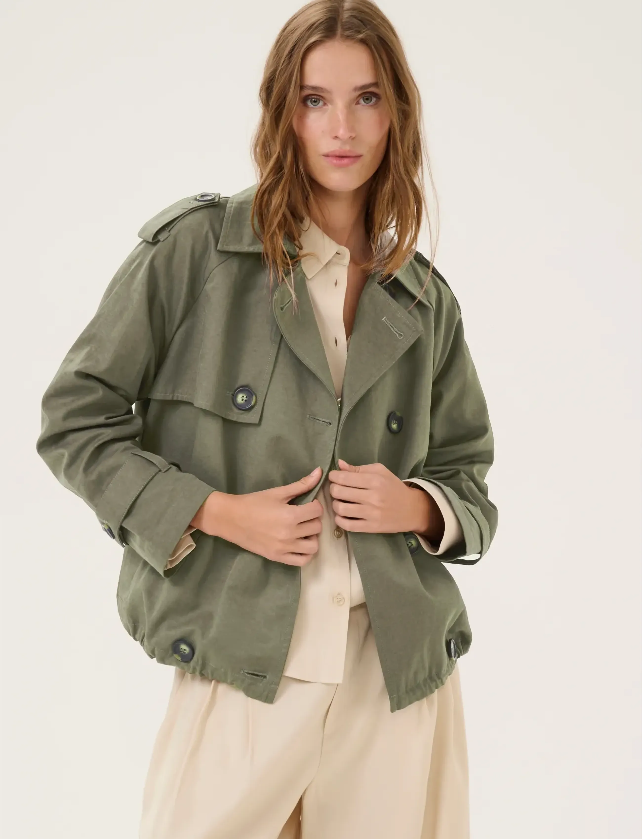 My Essential Wardrobe Miramw Short Trenchcoat, 44, Khaki green, Frakker > Trenchcoats, Dame