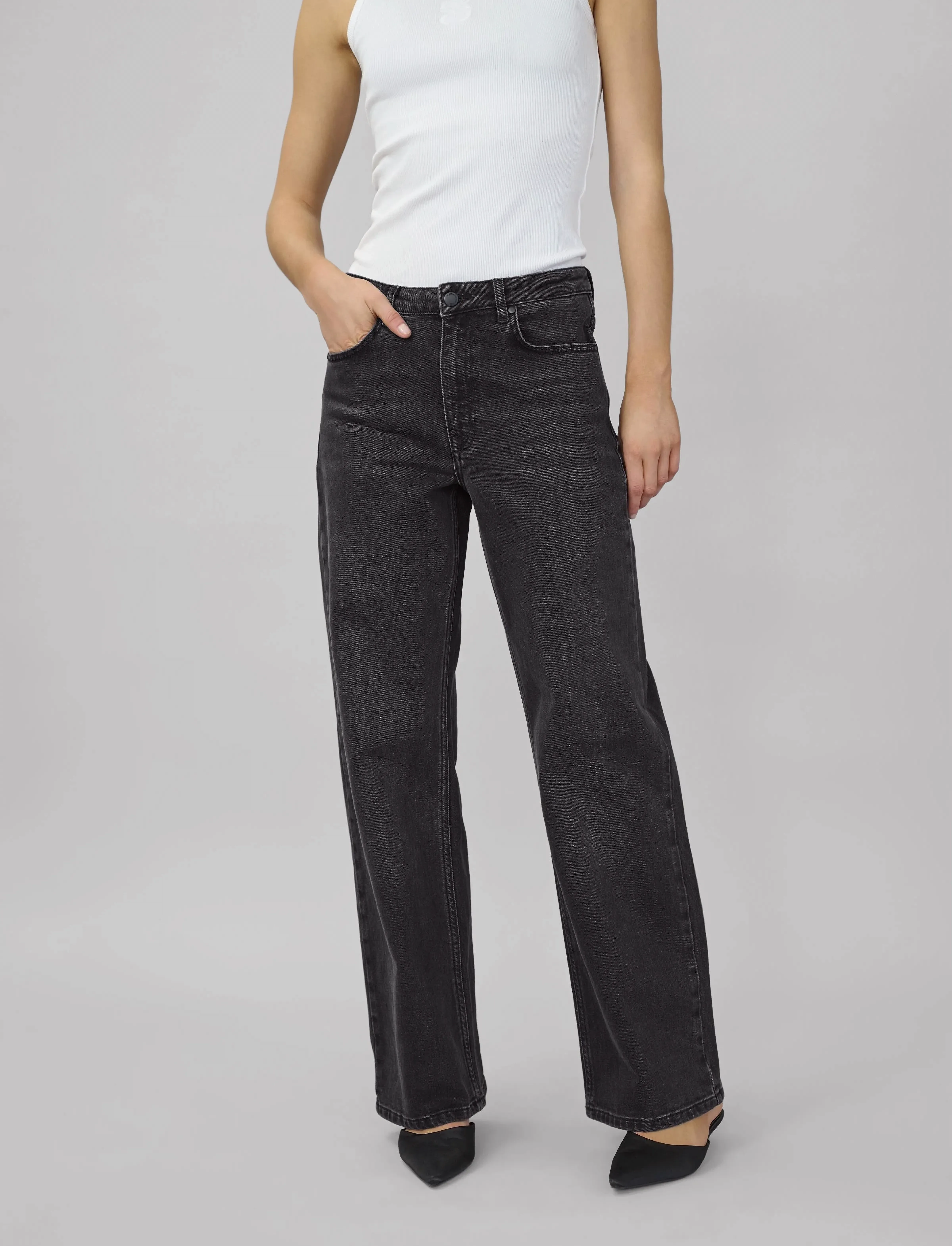My Essential Wardrobe JEANS WIDE 05 THE LOUIS 139 - Jeans - BLACK RETRO WASH / black