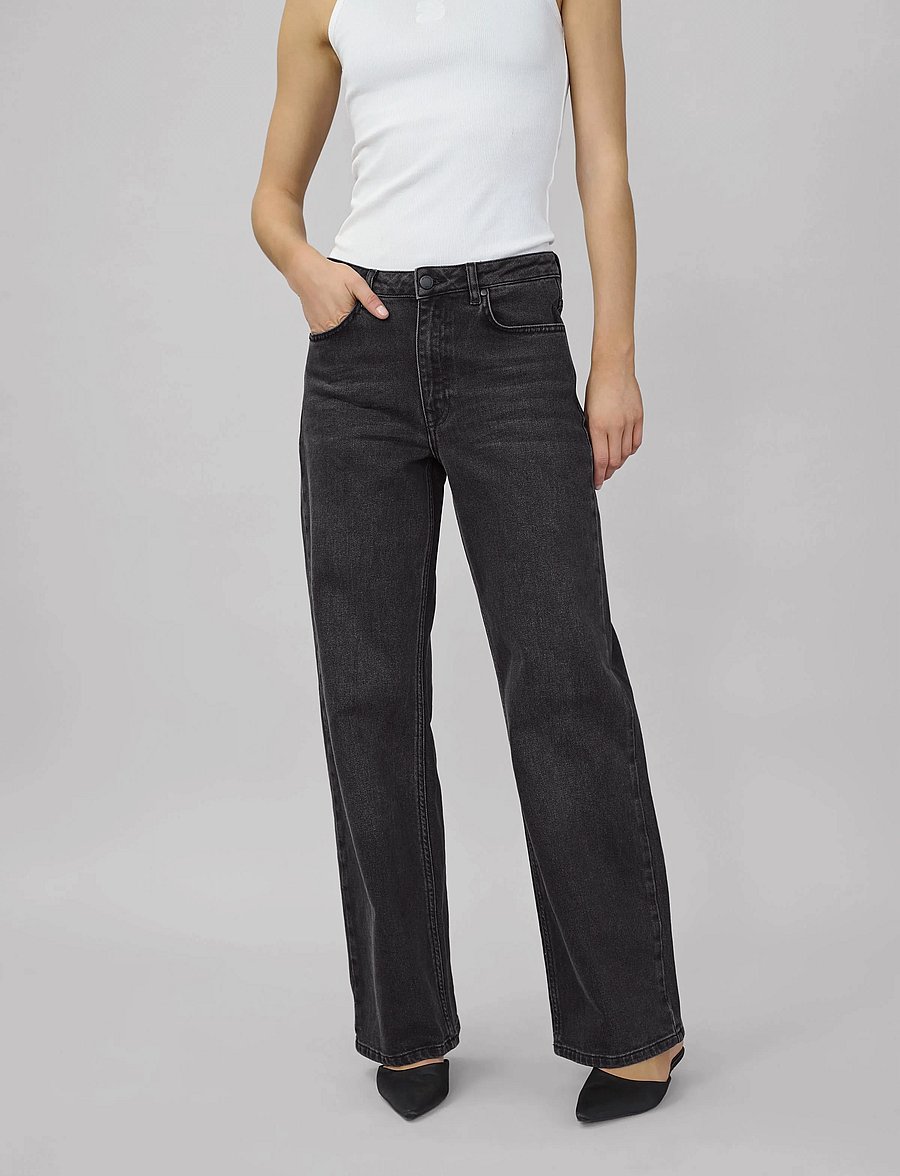 My Essential Wardrobe - JEANS WIDE 05 THE LOUIS 139 - hosen mit weitem bein - black retro wash - 0