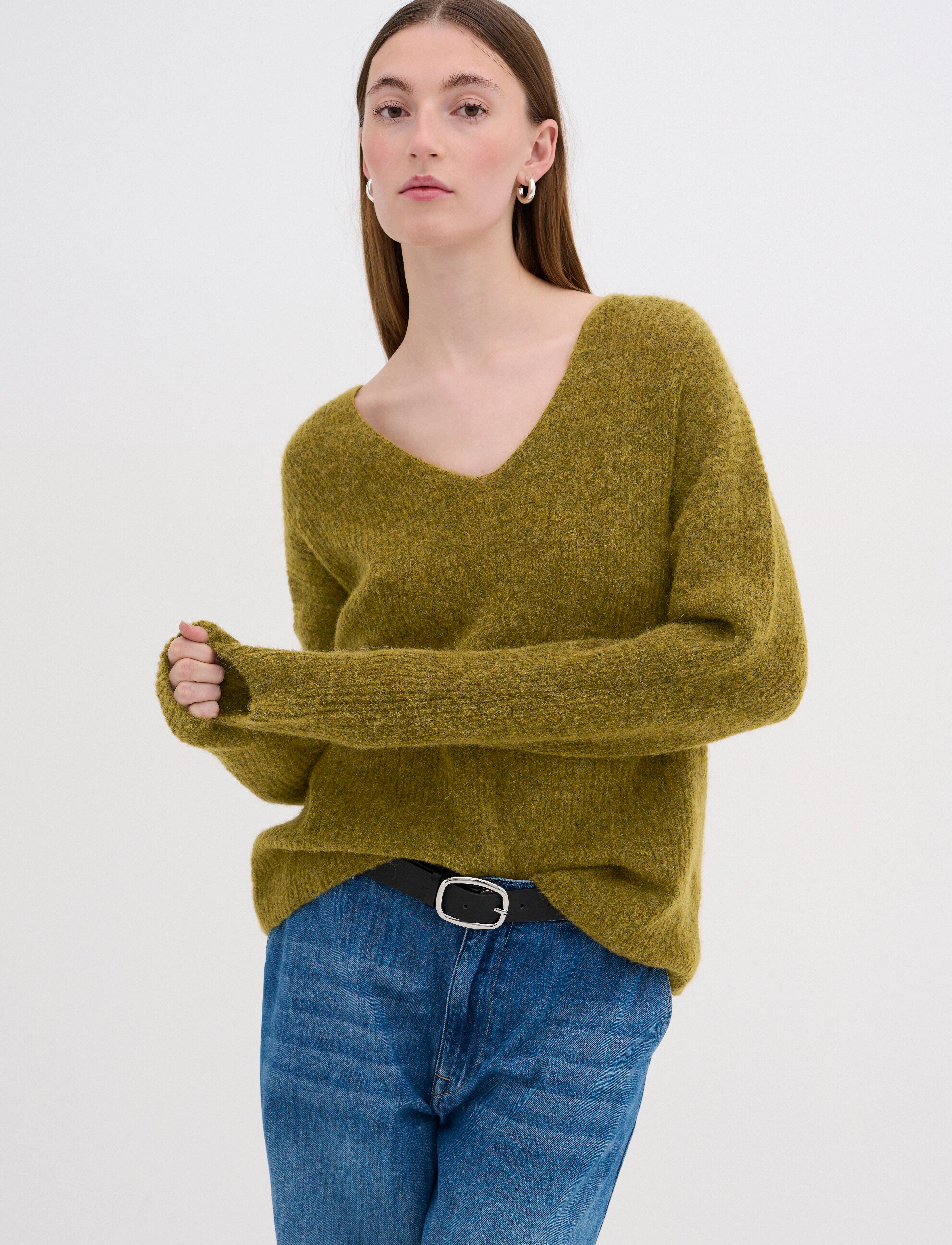My Essential Wardrobe - JulieMW V-Neck Knit Pullover - ecru olive melange - 2