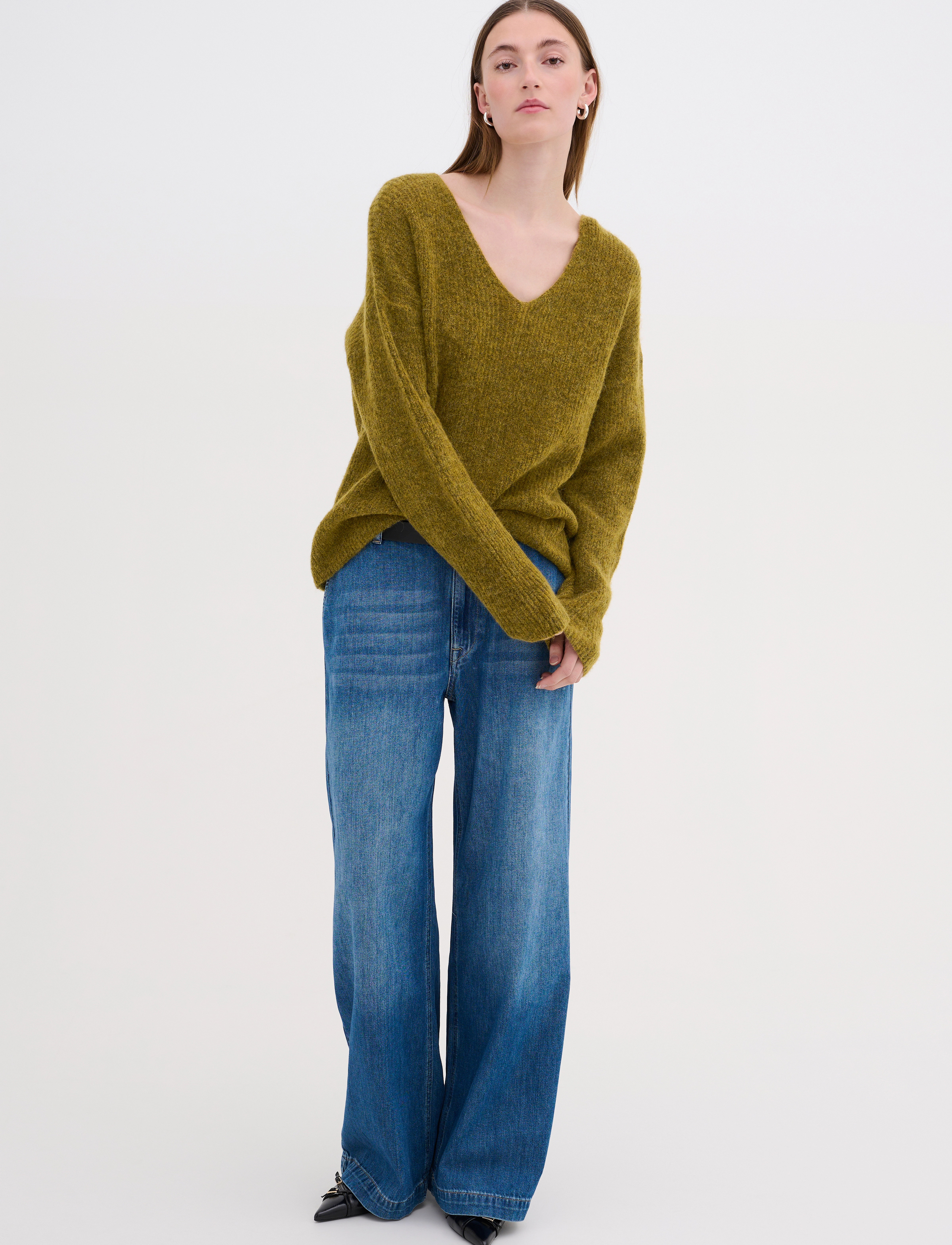 My Essential Wardrobe - JulieMW V-Neck Knit Pullover - ecru olive melange - 3