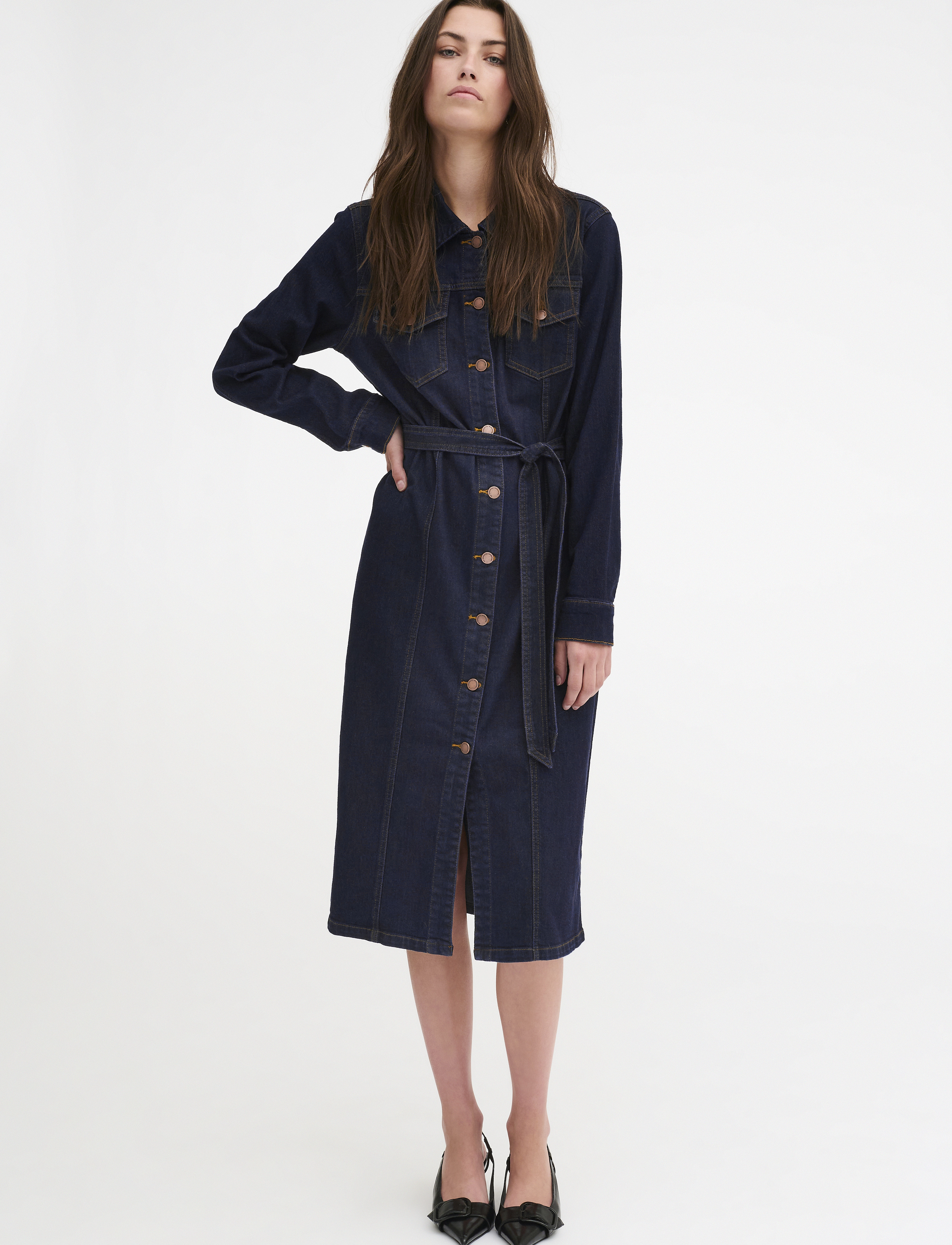 My Essential Wardrobe LaraMW 115 Shirtdress - Kjoler - DARK BLUE UN-WASH / blue