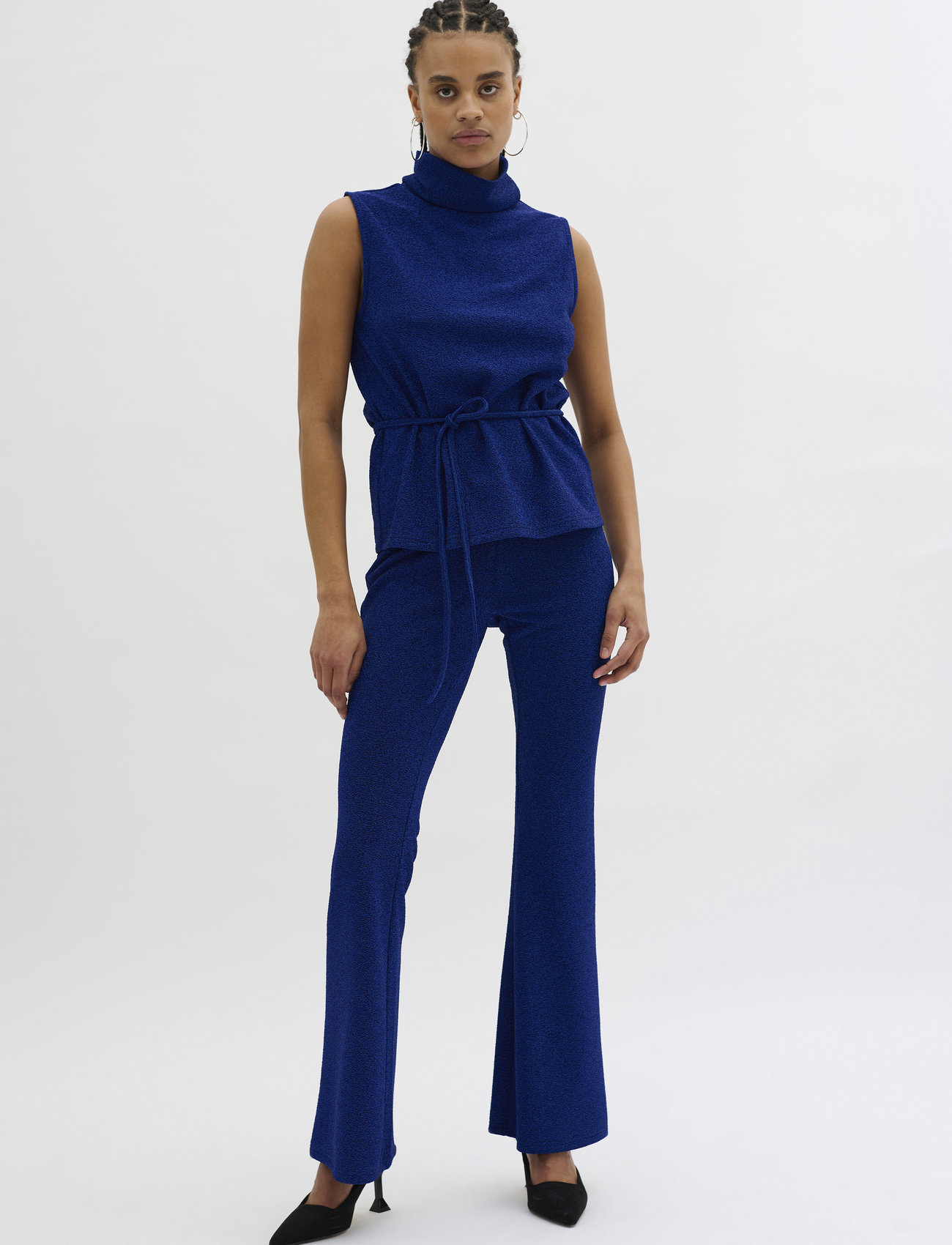 My Essential Wardrobe - SineMW Bootcut Pant - bukser - black w. blue glitter - 1