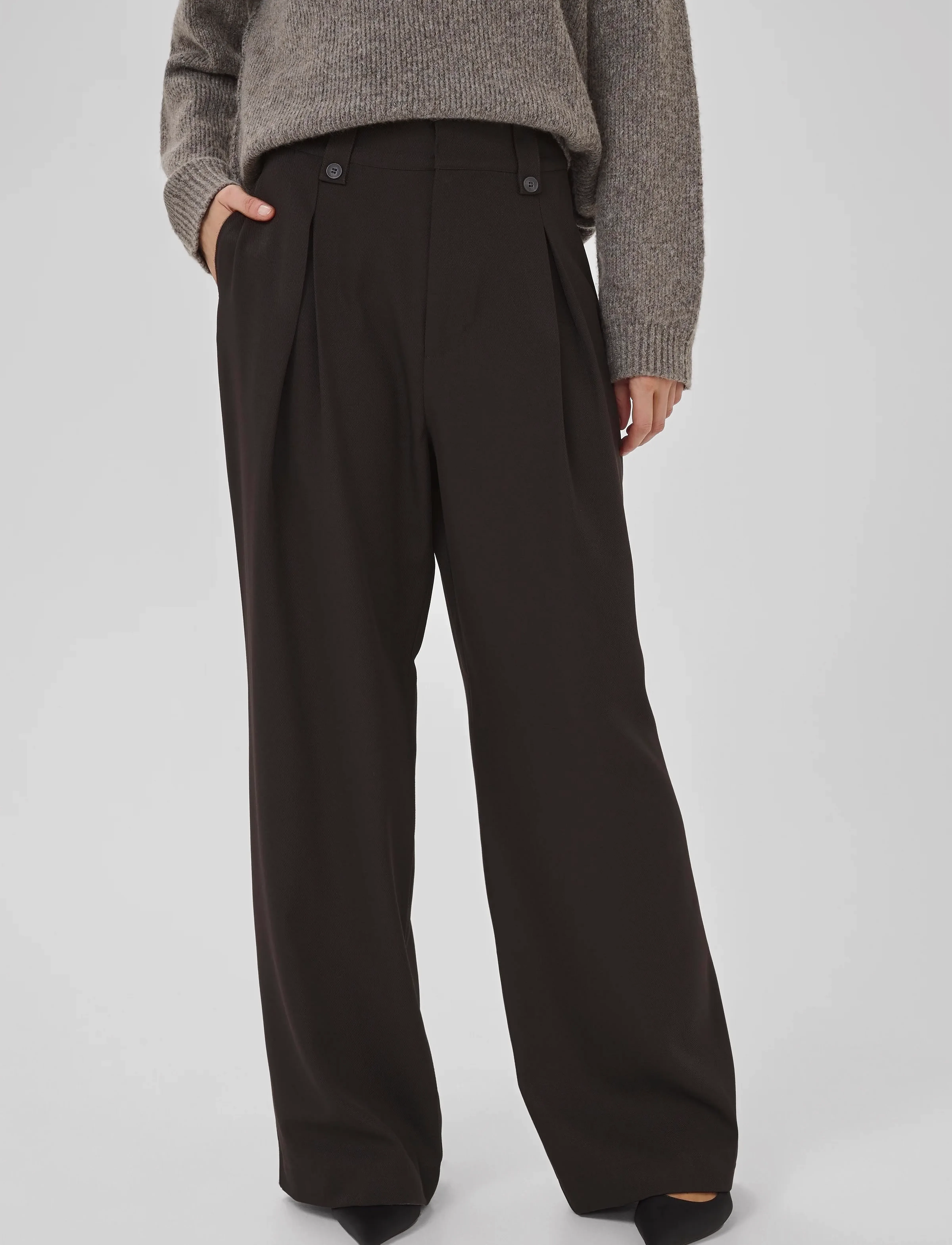 My Essential Wardrobe Disamw High Wide Pant, 40, Trousers, Braun - Leg, Frauen