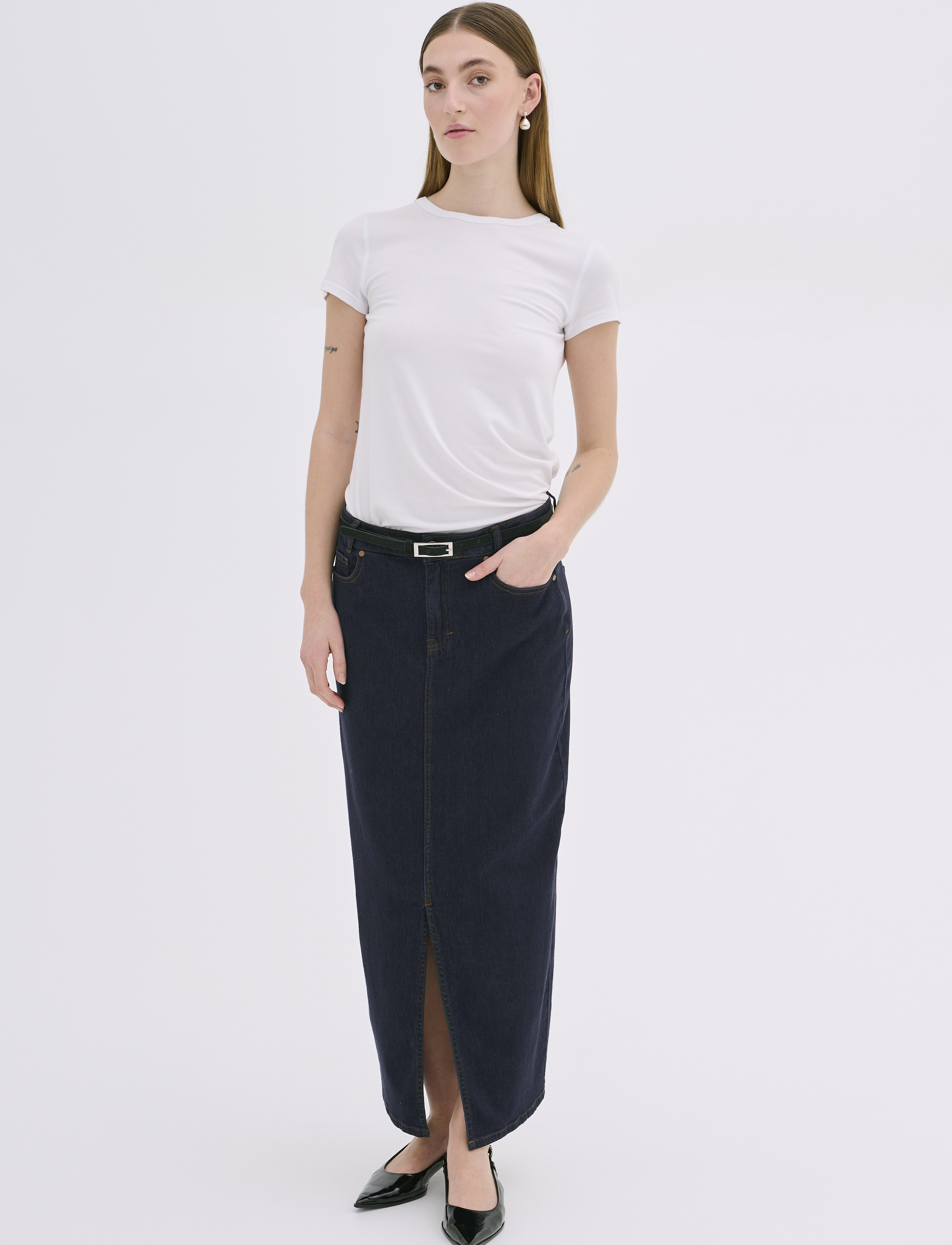 My Essential Wardrobe - LaraMW 115 Skirt - midi skirts - dark blue un-wash - 3