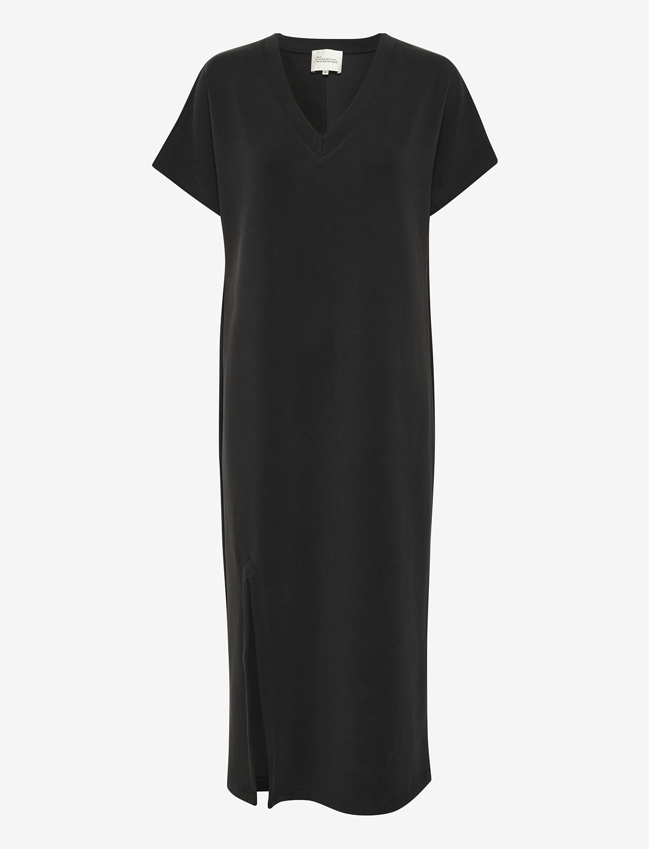 My Essential Wardrobe - ElleMW V-Neck Long dress - t-shirtklänningar - black - 0