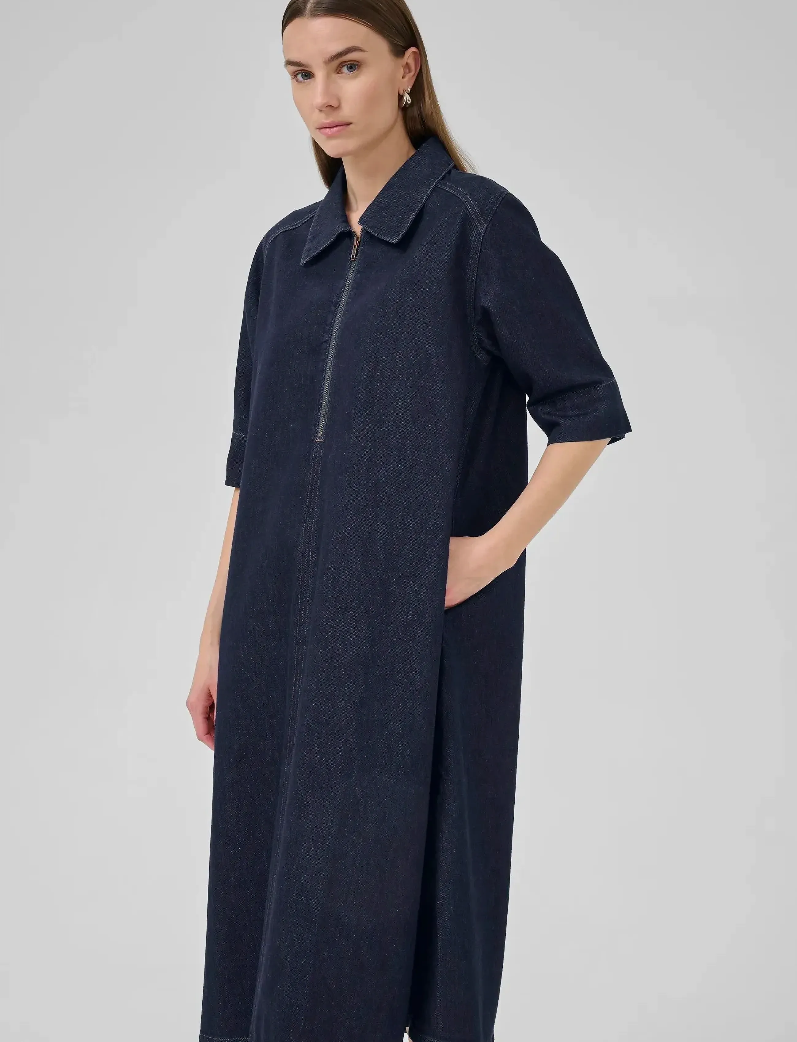 My Essential Wardrobe Malomw 143 Long Dress, Kvinder, Denim Lang Kjole Med Lynlås, Blå, Str: 34