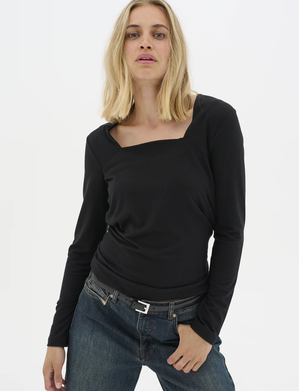 My Essential Wardrobe - ViggaMW Square Neck Blouse - pikkade varrukatega alussärgid - black - 0