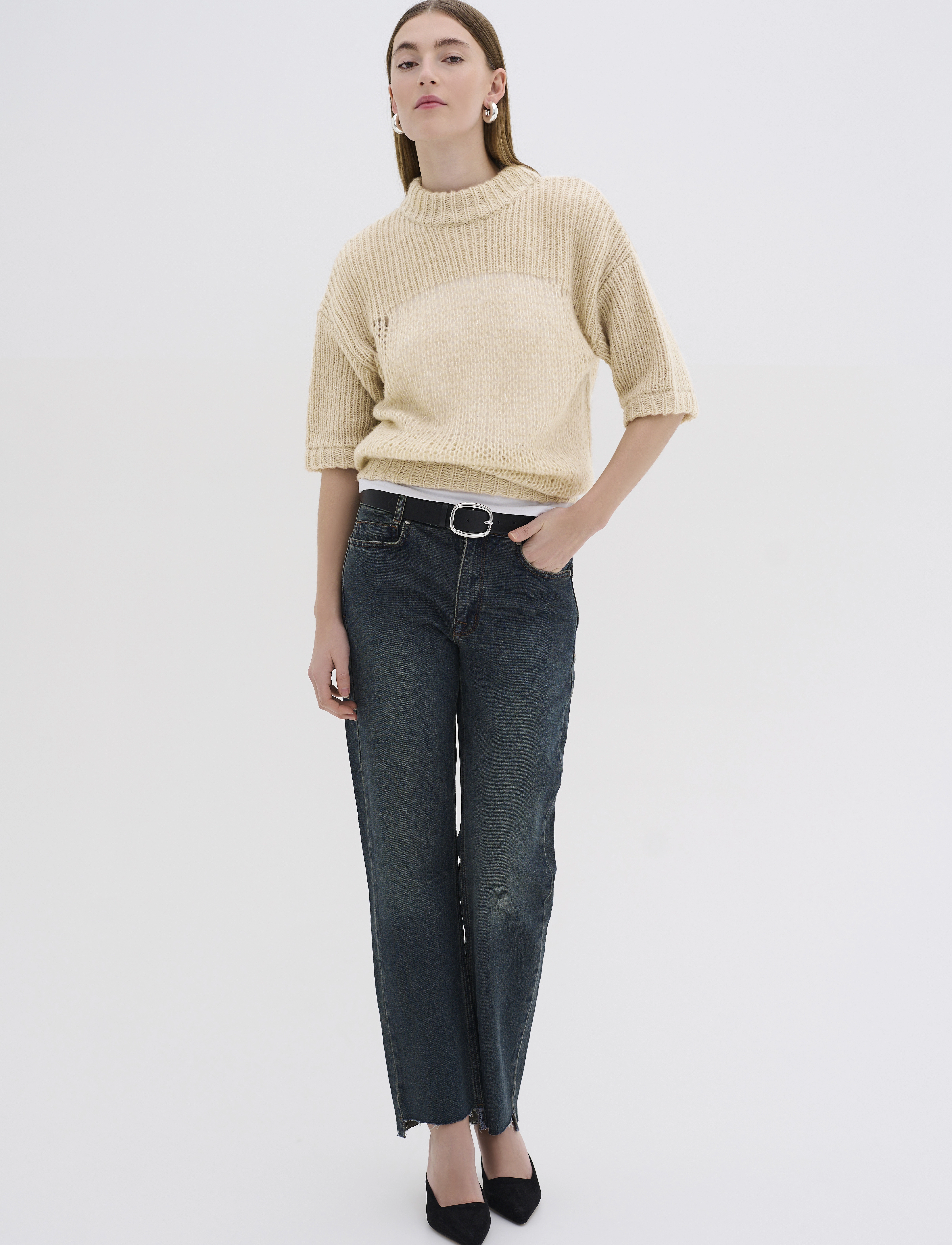 My Essential Wardrobe - LingoMW Knit Blouse SS - trøjer - feather beige melange - 3