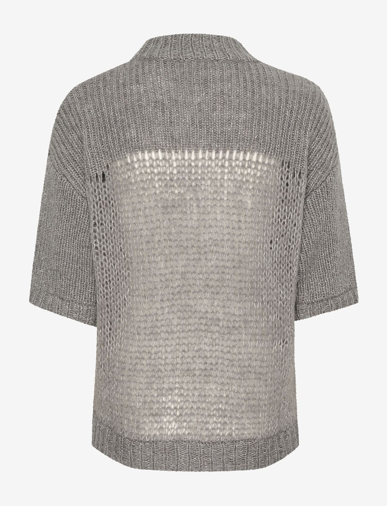 My Essential Wardrobe - LingoMW Knit Blouse SS - striktrøjer - stormy grey melange - 2