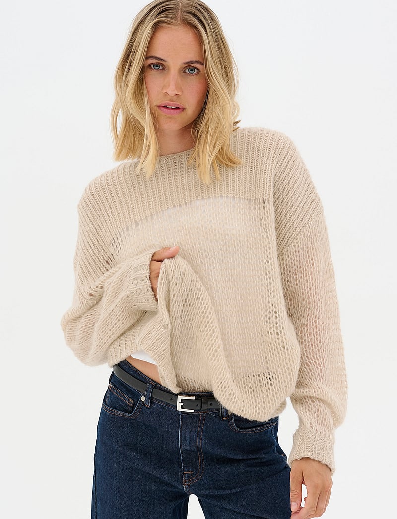 My Essential Wardrobe - LingoMW Knit Blouse - stickade tröjor - feather beige melange - 0