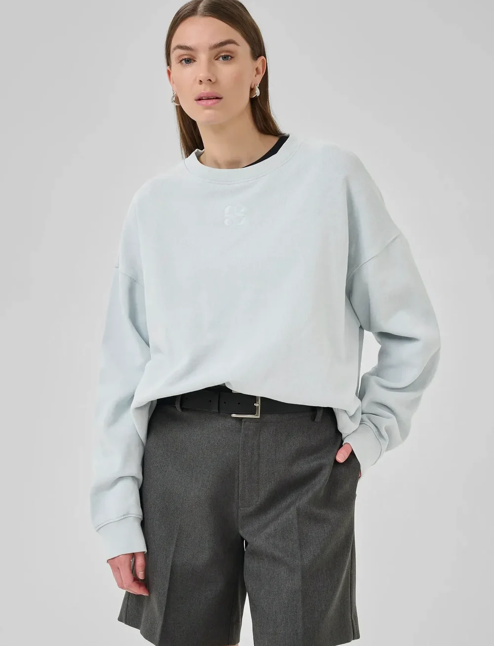 My Essential Wardrobe - DiegoMW Logo Emb. Sweat - vardagsstil - pearlblue random wash - 0