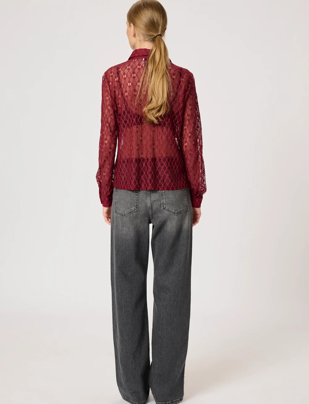 My Essential Wardrobe - ViolaMW Lace Shirt - långärmade skjortor - burgundy red - 4