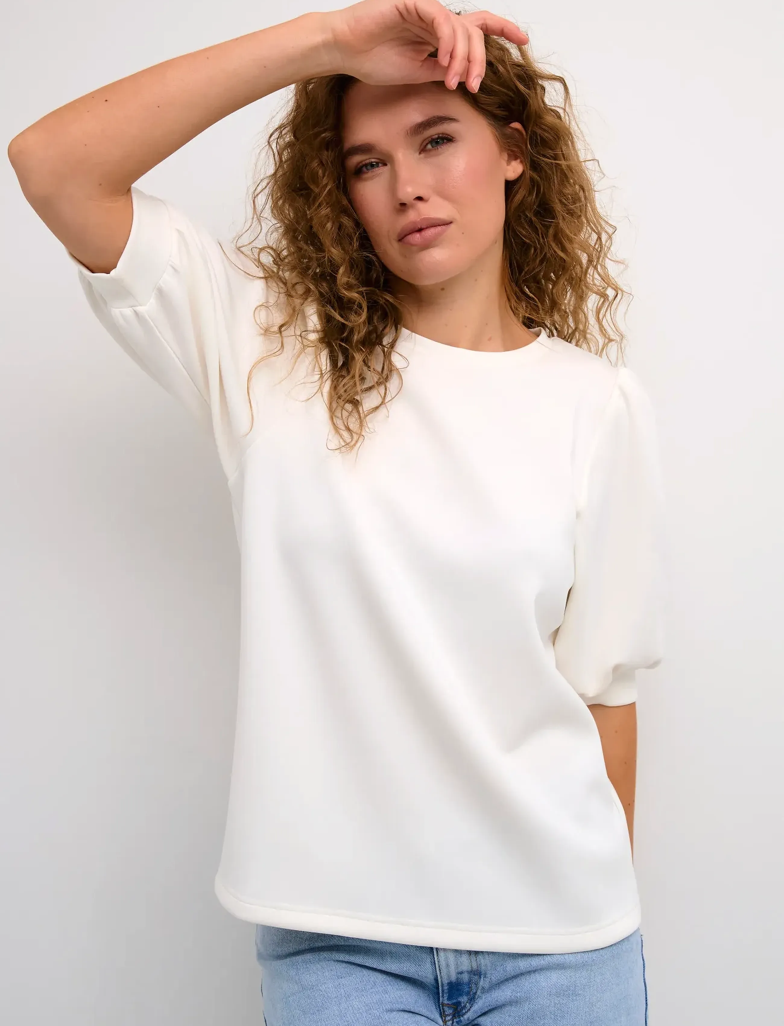 My Essential Wardrobe - ElMW Puff Round Neck Blouse - snow white - 0