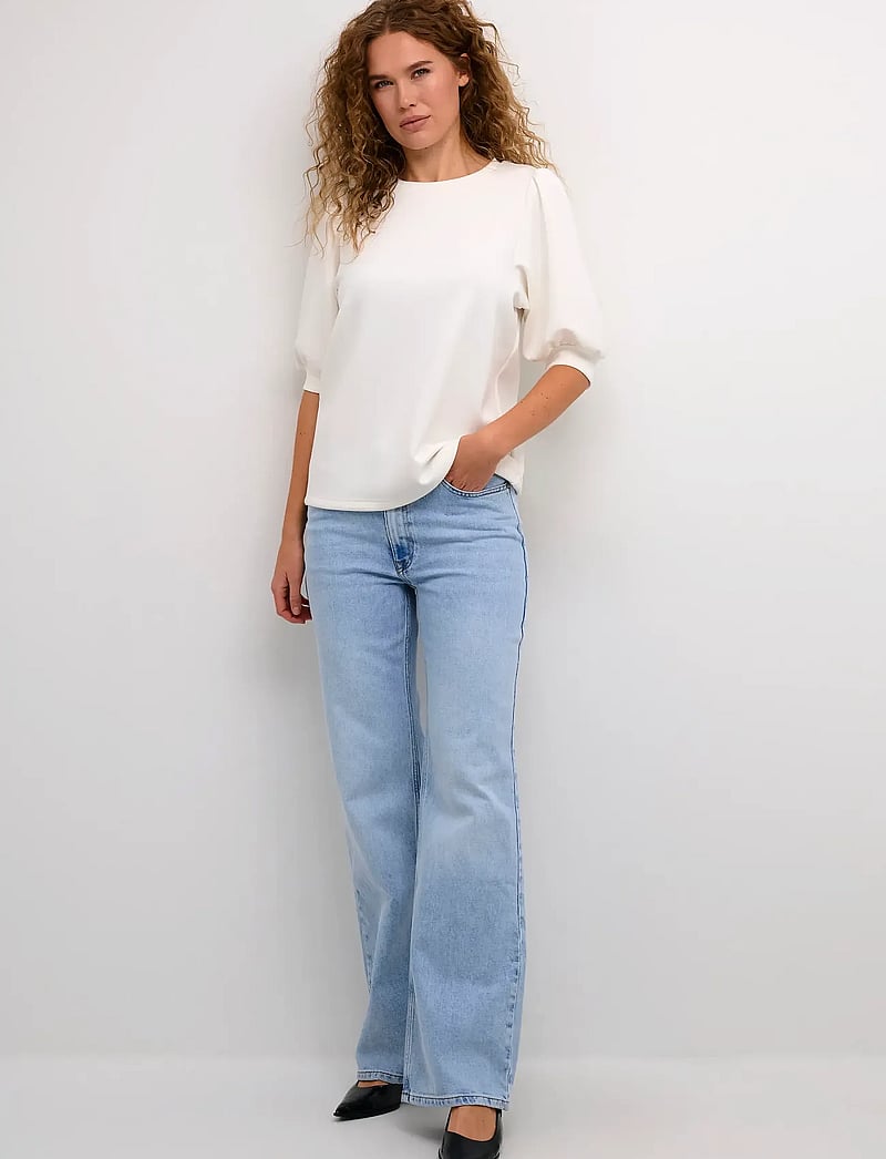 My Essential Wardrobe - ElMW Puff Round Neck Blouse - kortärmade blusar - snow white - 3