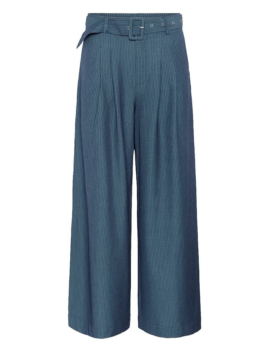 My Essential Wardrobe - VittaMW High Wide Pant - fløjlsbukser - dark slate w. stripe - 1