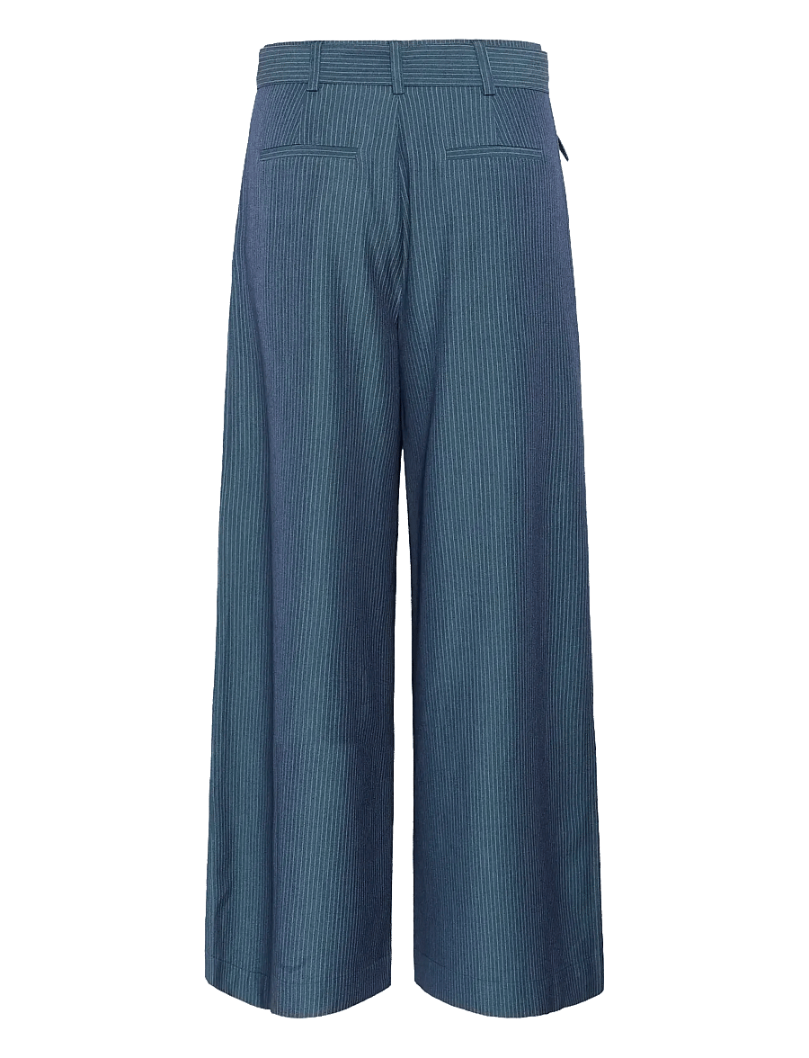 My Essential Wardrobe - VittaMW High Wide Pant - fløjlsbukser - dark slate w. stripe - 2