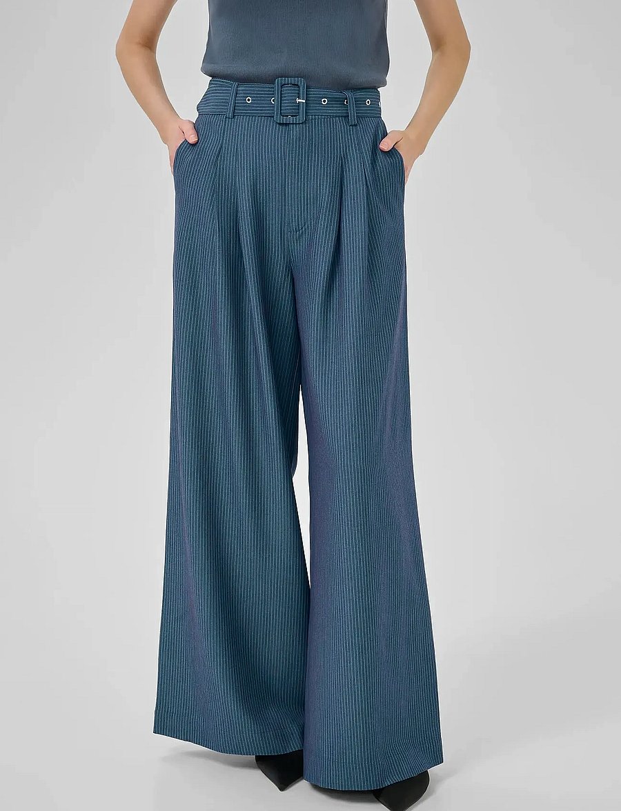 My Essential Wardrobe - VittaMW High Wide Pant - fløjlsbukser - dark slate w. stripe - 0