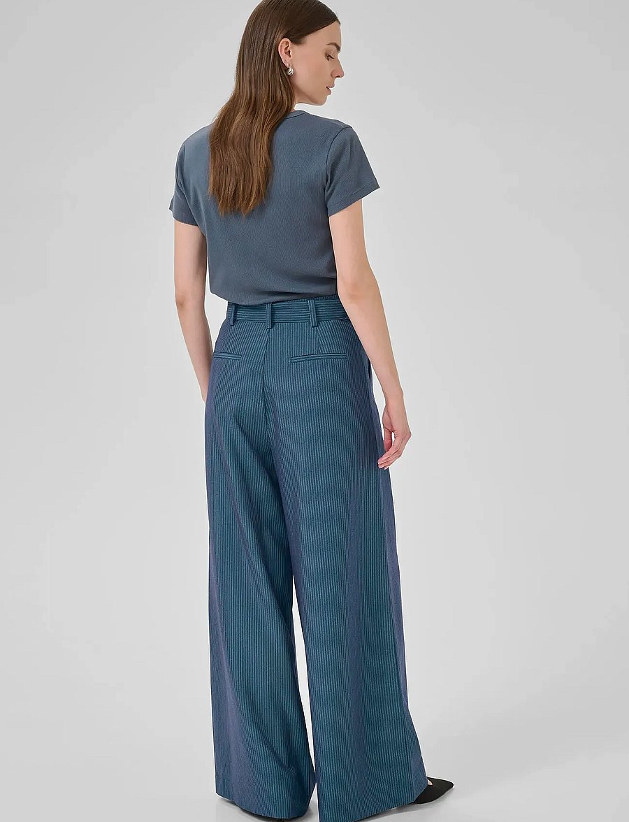 My Essential Wardrobe - VittaMW High Wide Pant - fløjlsbukser - dark slate w. stripe - 4