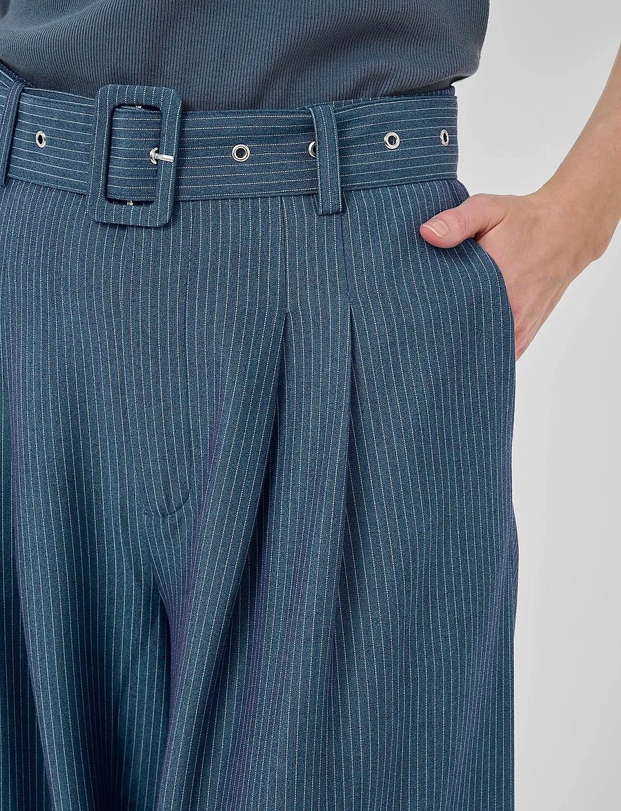 My Essential Wardrobe - VittaMW High Wide Pant - fløjlsbukser - dark slate w. stripe - 5