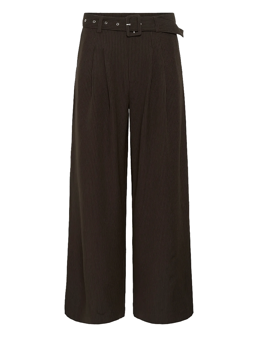 My Essential Wardrobe - VittaMW High Wide Pant - corduroy pants - espresso w. stripe - 1