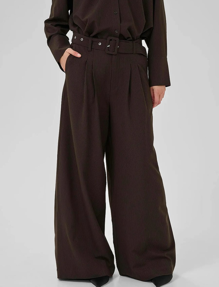 My Essential Wardrobe - VittaMW High Wide Pant - corduroy pants - espresso w. stripe - 0