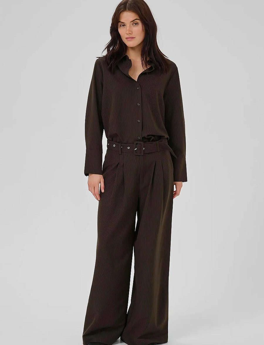 My Essential Wardrobe - VittaMW High Wide Pant - corduroy pants - espresso w. stripe - 3