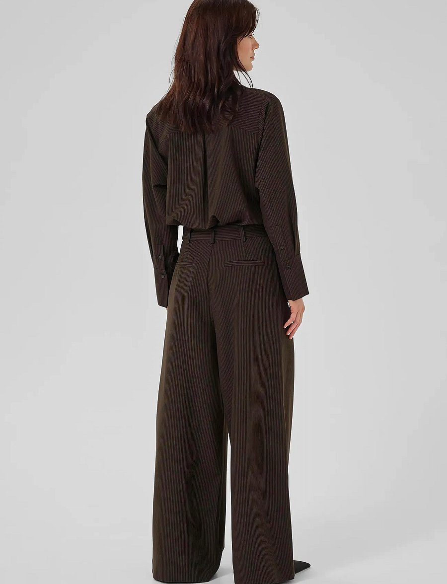 My Essential Wardrobe - VittaMW High Wide Pant - fløjlsbukser - espresso w. stripe - 4