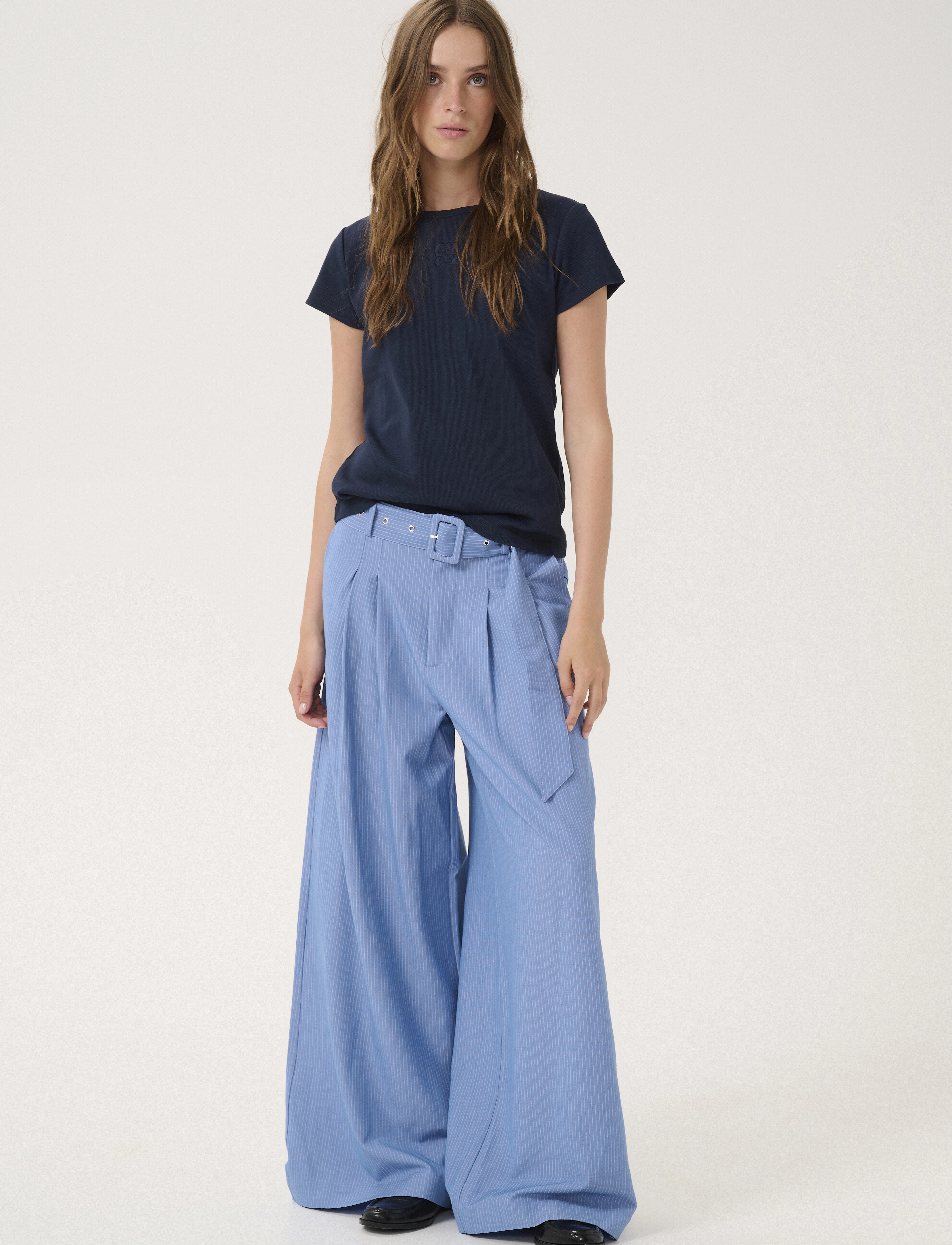 My Essential Wardrobe - VittaMW High Wide Pant - wide leg trousers - skye blue w. stripe - 3