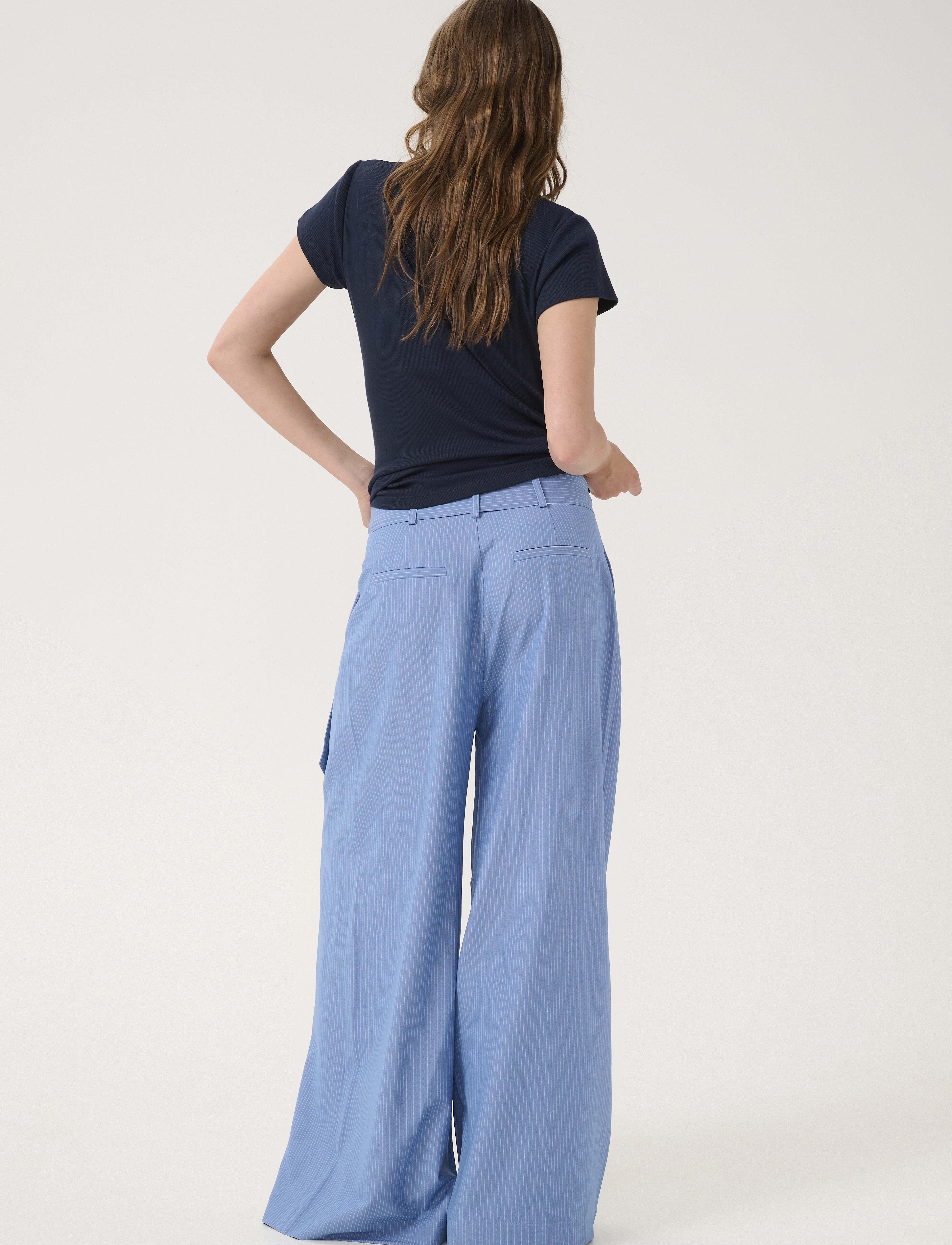 My Essential Wardrobe - VittaMW High Wide Pant - wide leg trousers - skye blue w. stripe - 4