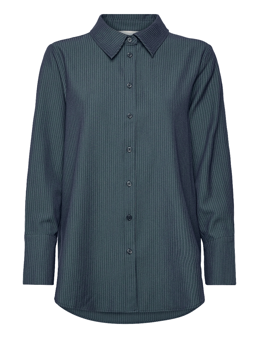 My Essential Wardrobe - VittaMW Shirt - langärmlige hemden - dark slate w. stripe - 1