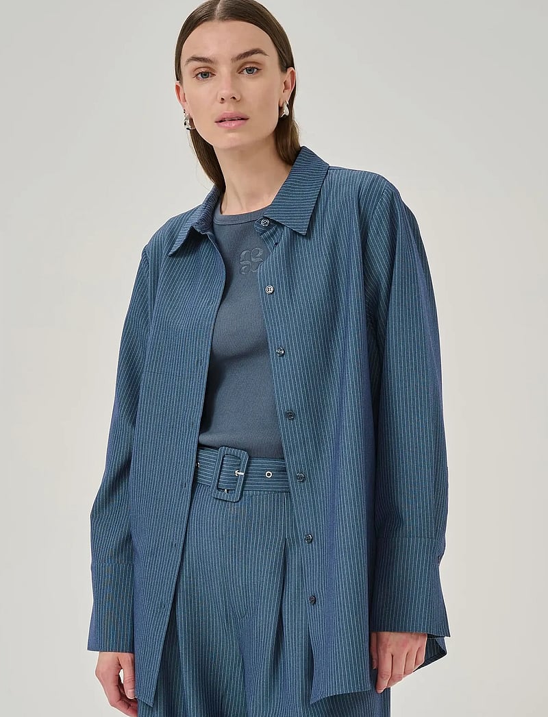 My Essential Wardrobe - VittaMW Shirt - langärmlige hemden - dark slate w. stripe - 0