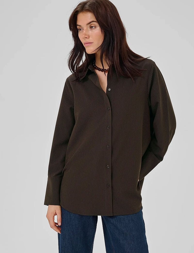 My Essential Wardrobe - VittaMW Shirt - langärmlige hemden - espresso w. stripe - 0