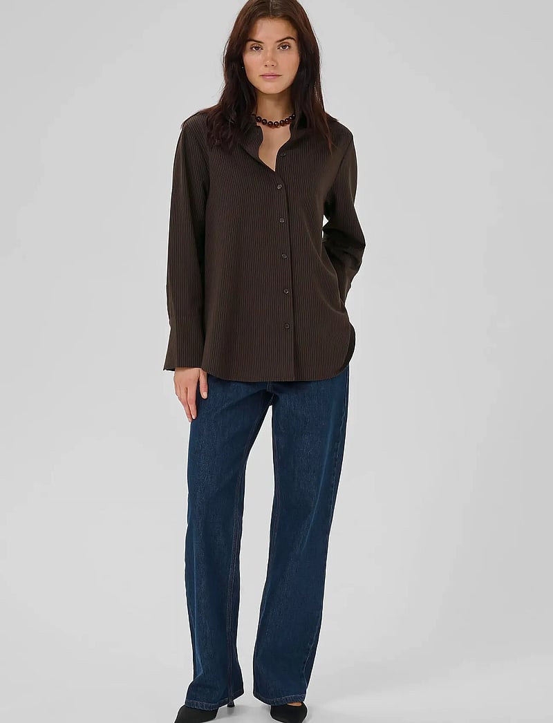 My Essential Wardrobe - VittaMW Shirt - langärmlige hemden - espresso w. stripe - 3