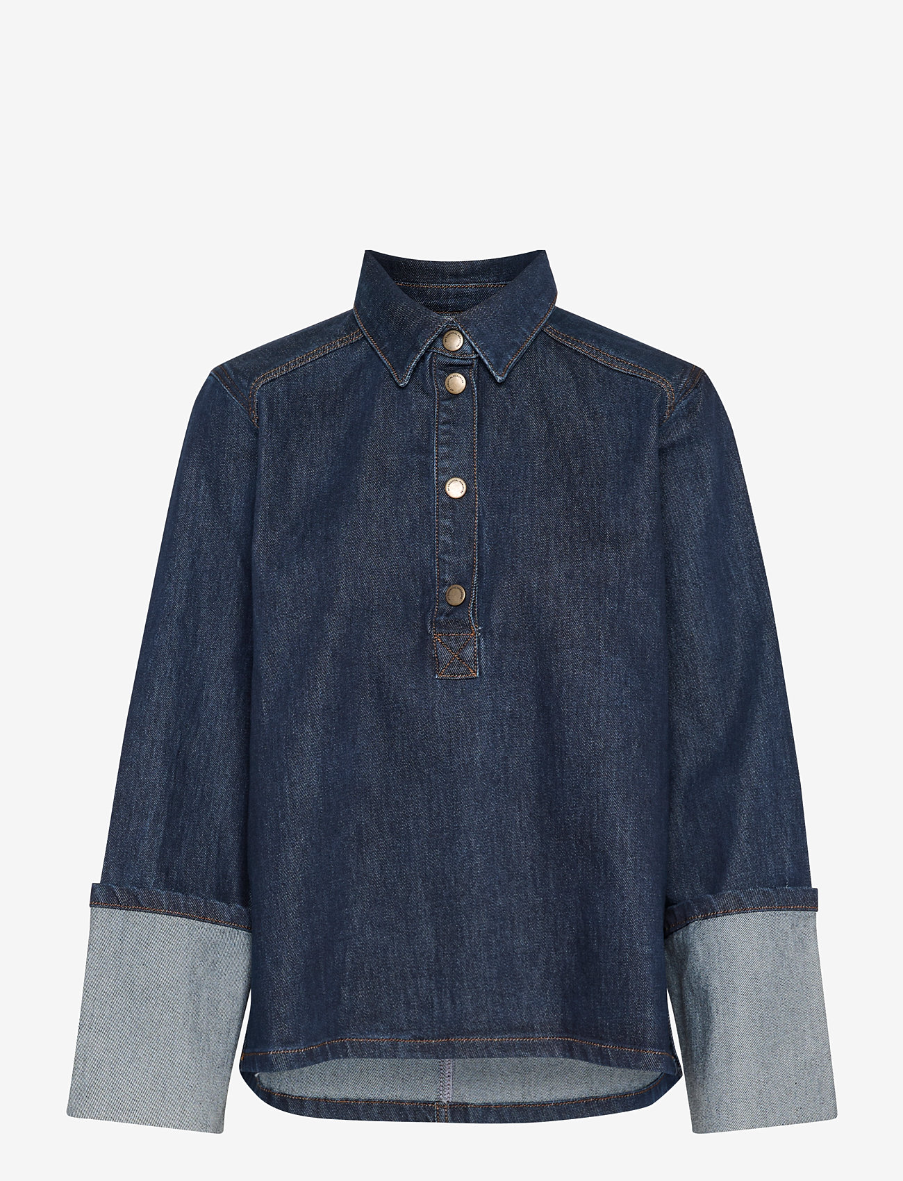 My Essential Wardrobe - AbinaMW 139 Boxy LS Blouse - långärmade blusar - dark blue un-wash - 1