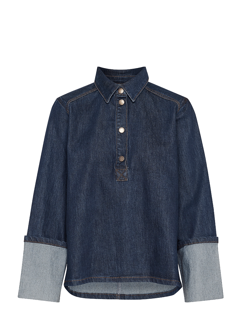 My Essential Wardrobe - AbinaMW 139 Boxy LS Blouse - långärmade blusar - dark blue un-wash - 1