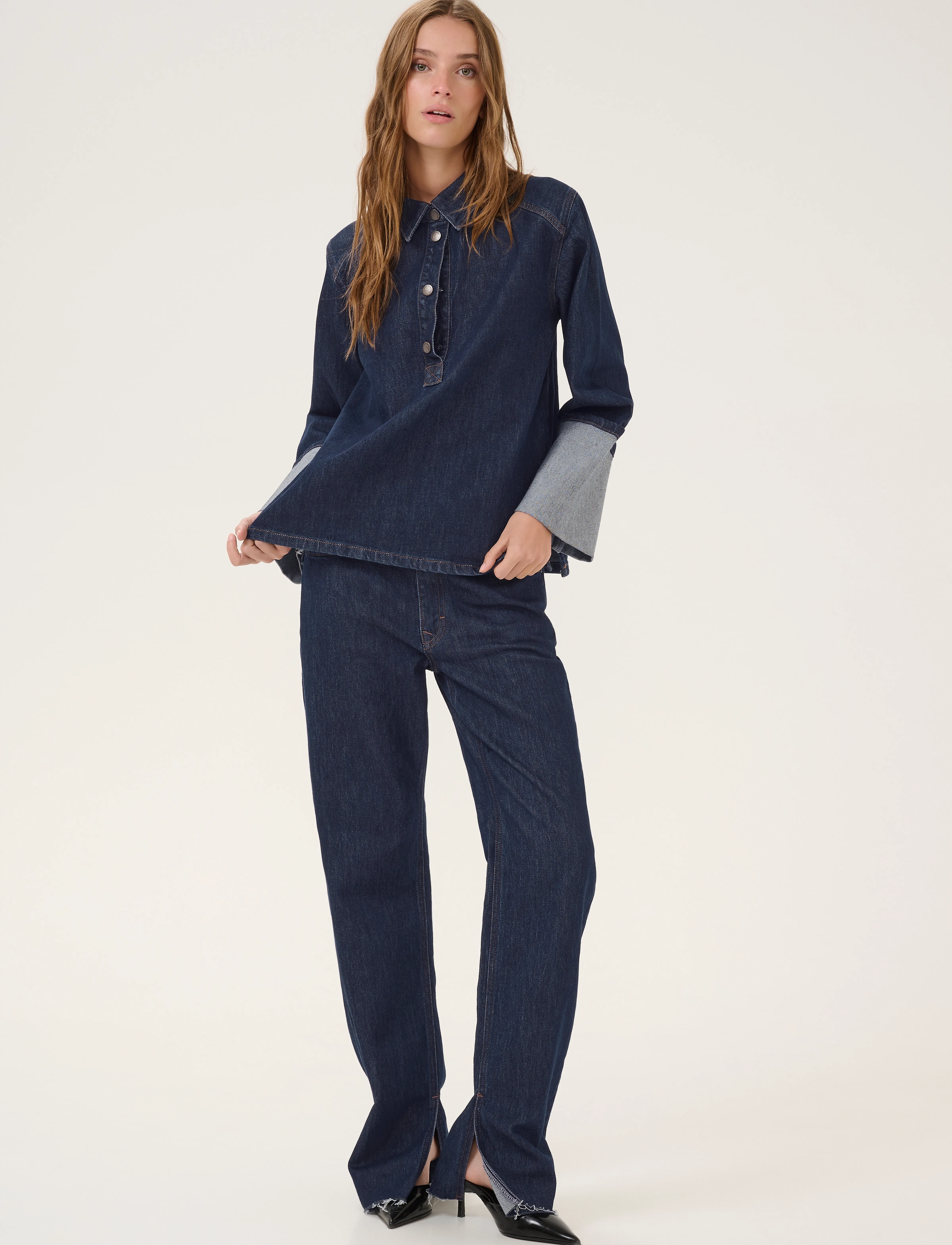 My Essential Wardrobe - AbinaMW 139 Boxy LS Blouse - langærmede bluser - dark blue un-wash - 3