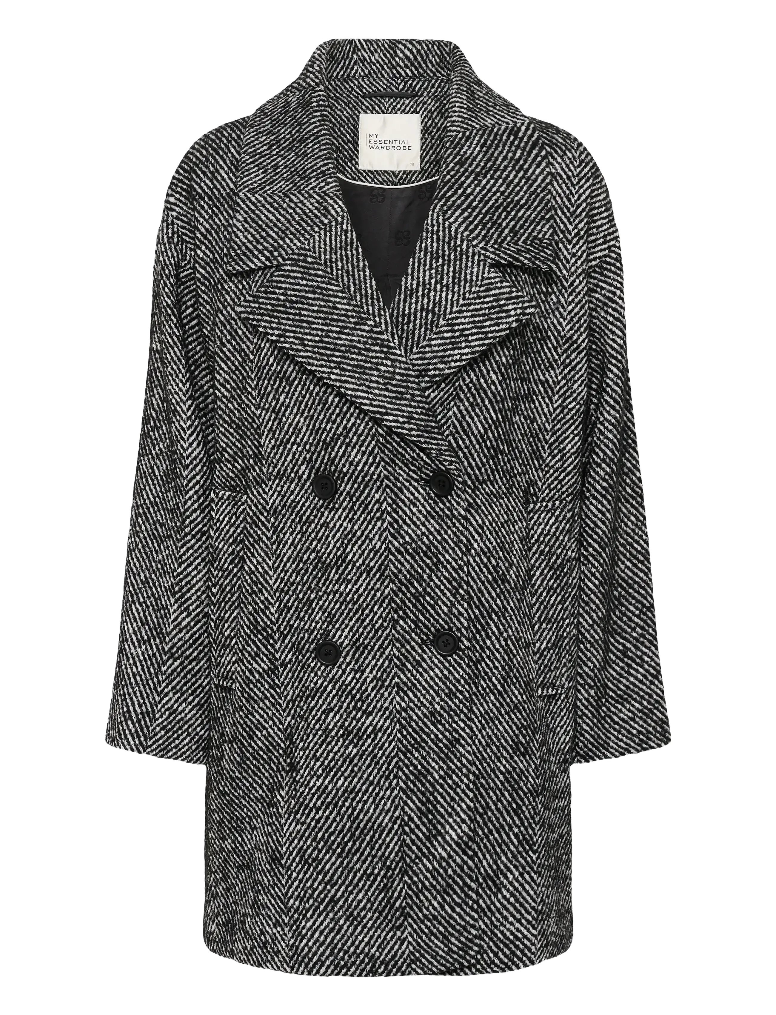 My Essential Wardrobe MaggieMW Knee Coat - Winter Coats - BLACK - OFF WHITE COMBO / black