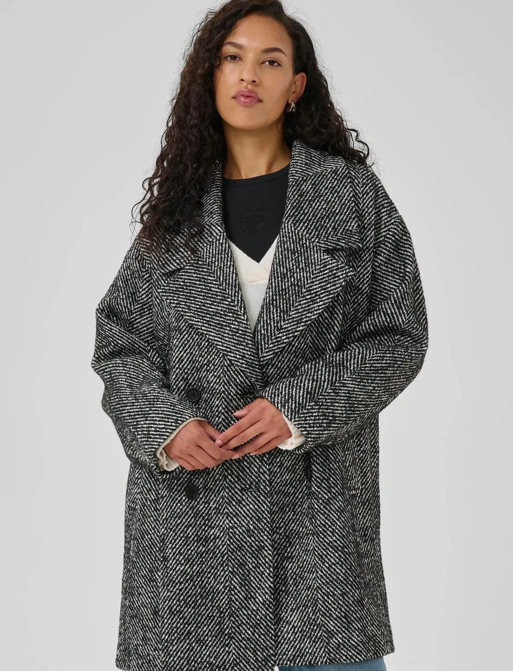 My Essential Wardrobe - MaggieMW Knee Coat - kappor - black - off white combo - 0