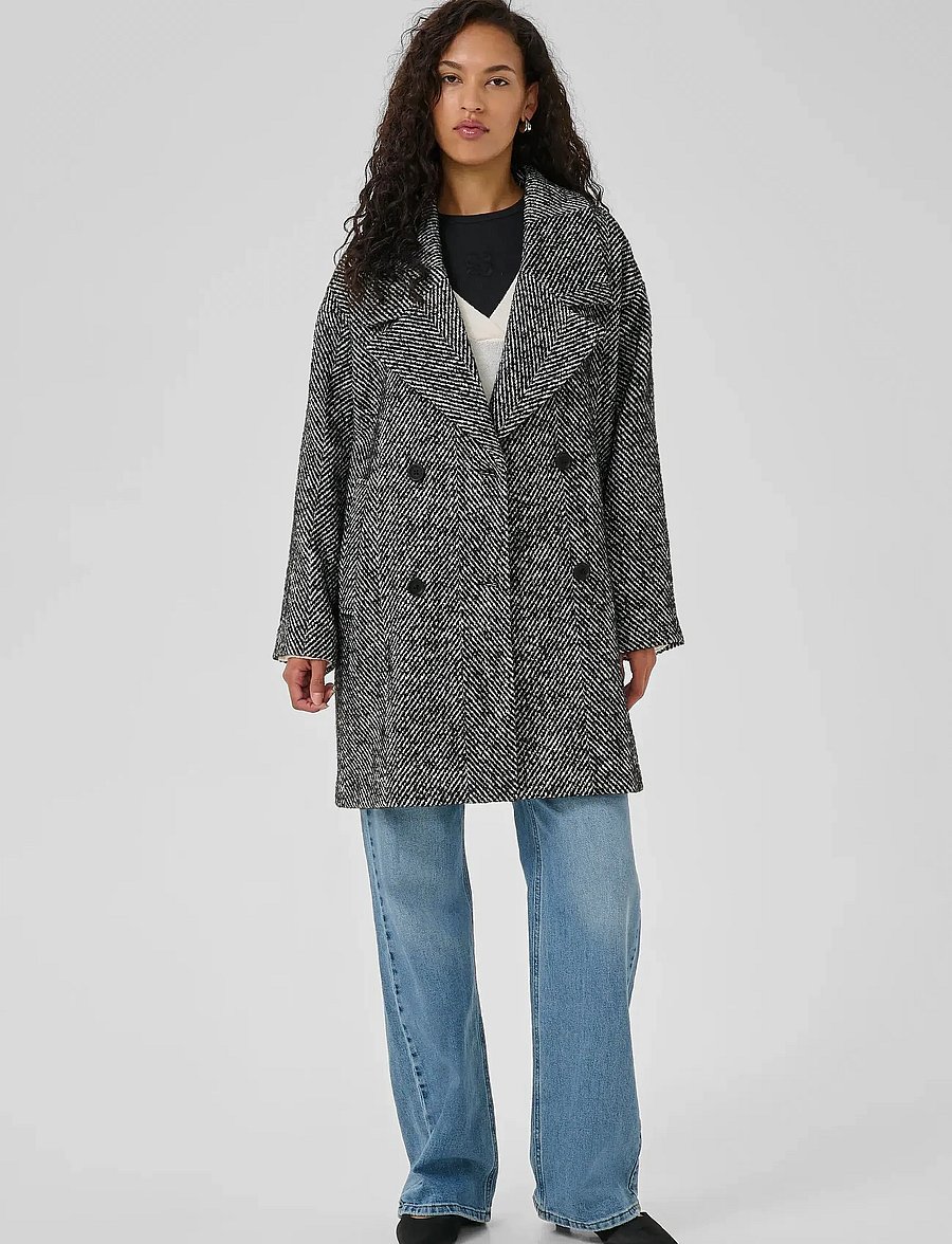 My Essential Wardrobe - MaggieMW Knee Coat - mäntel - black - off white combo - 3