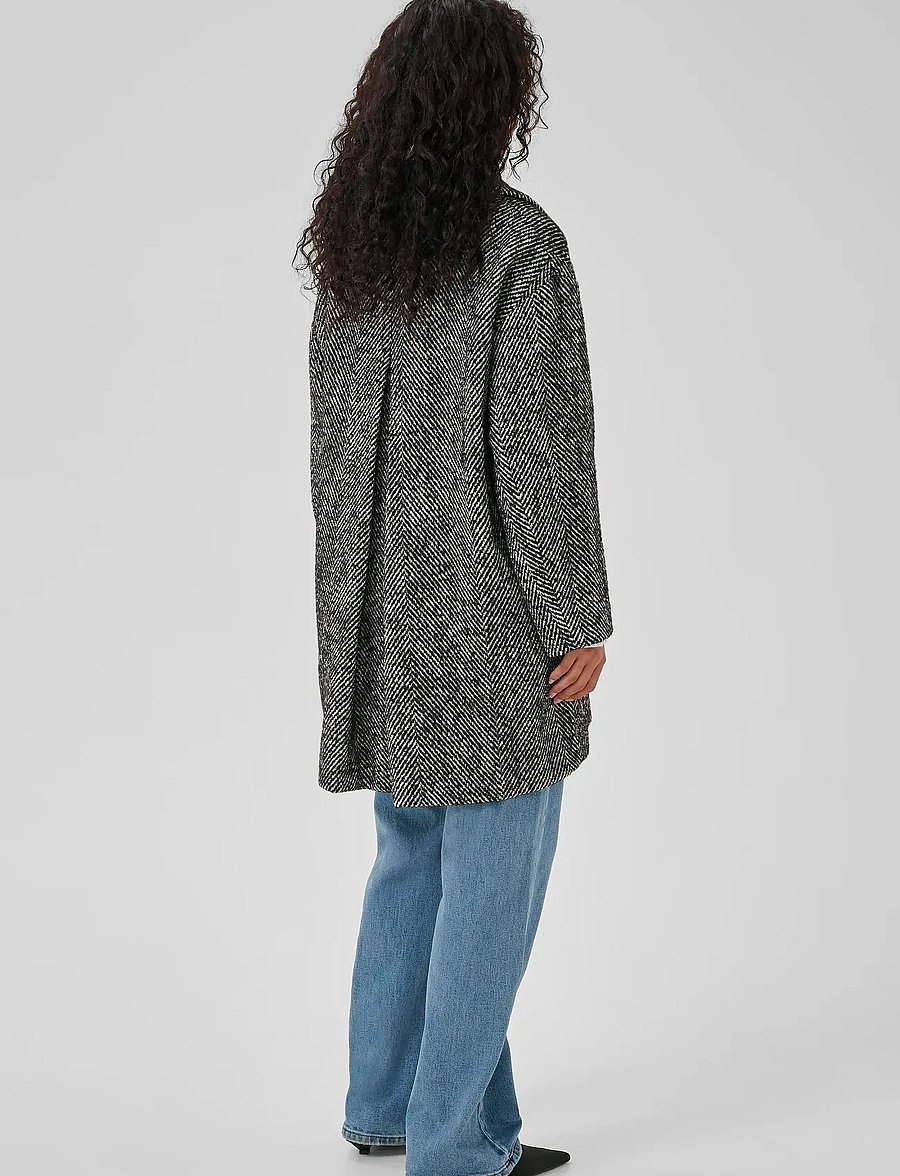 My Essential Wardrobe - MaggieMW Knee Coat - mäntel - black - off white combo - 4