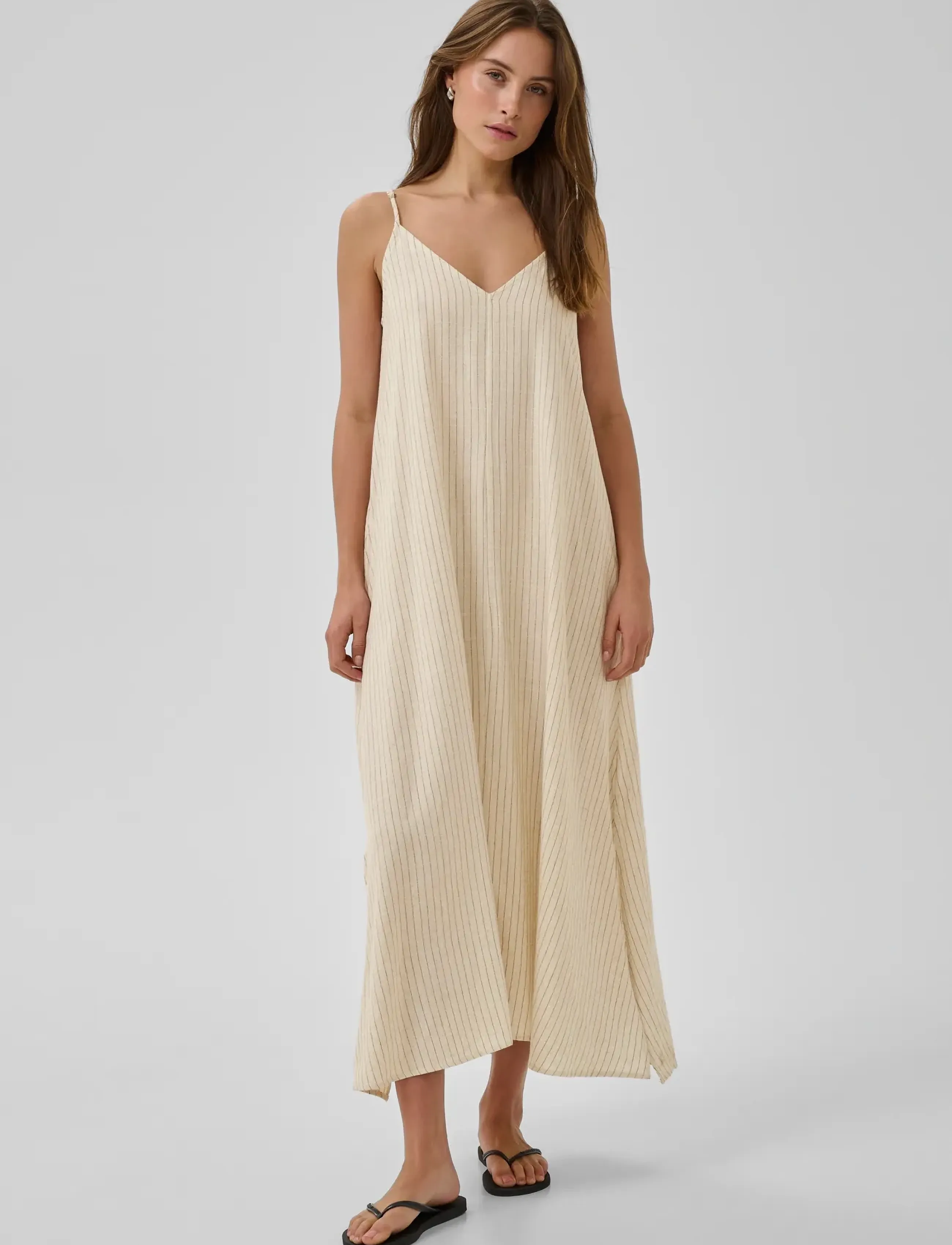 My Essential Wardrobe - JannieMW Nelly Strap Dress - „slip" suknelės - oatmeal w. black stripe - 2