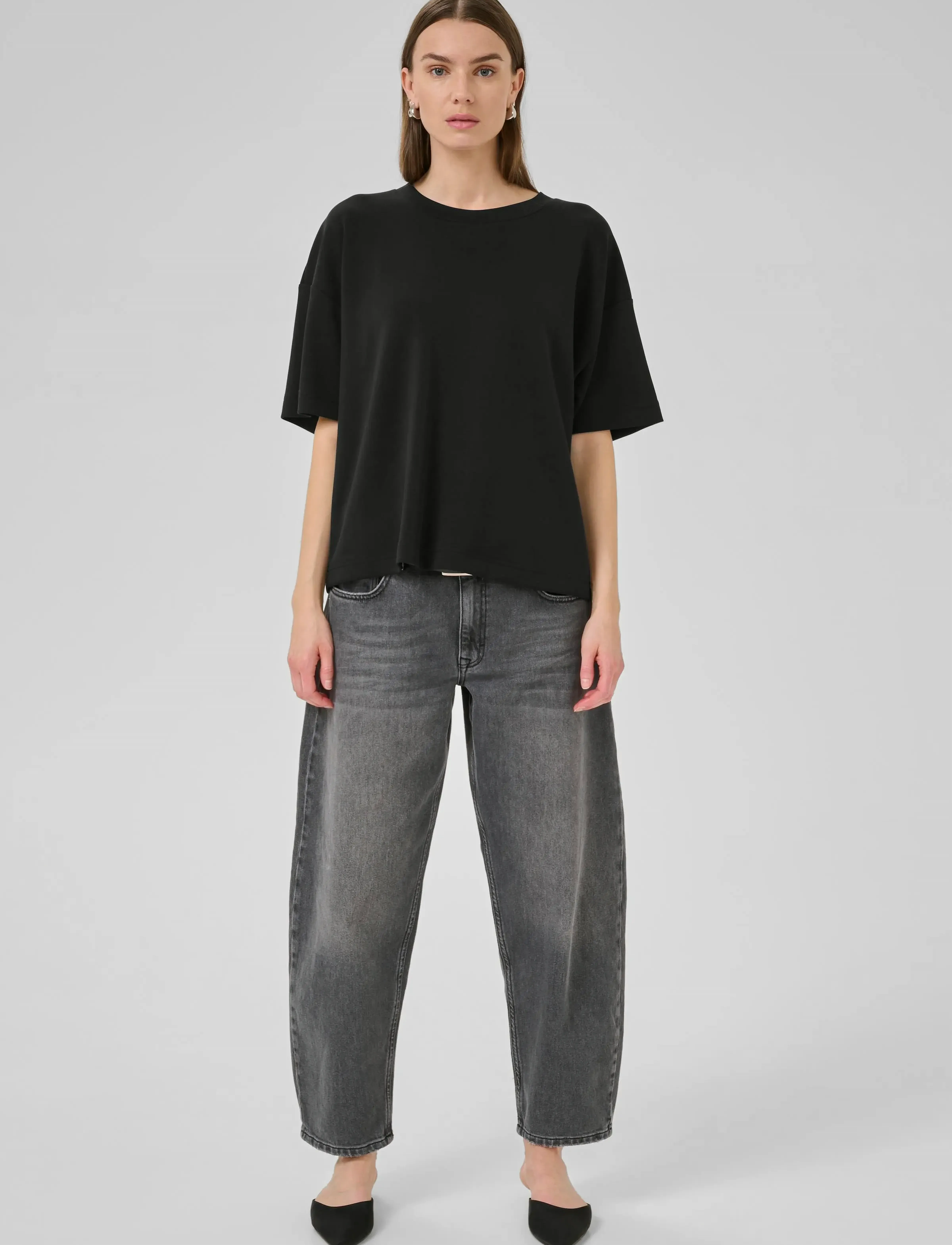 My Essential Wardrobe Hellemw Emb Boxy Tee, XS/S, T-shirts & Oberteile, Schwarz - Short-sleeved, Frauen