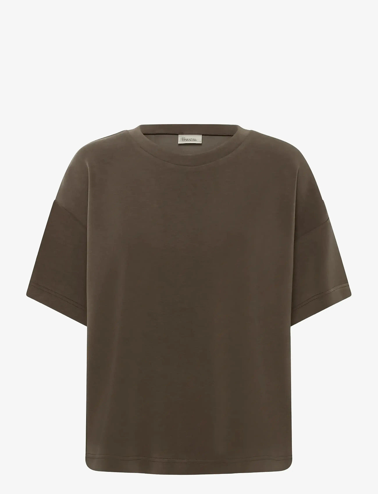 My Essential Wardrobe - HelleMW EMB Boxy Tee - t-shirts - major brown - 1